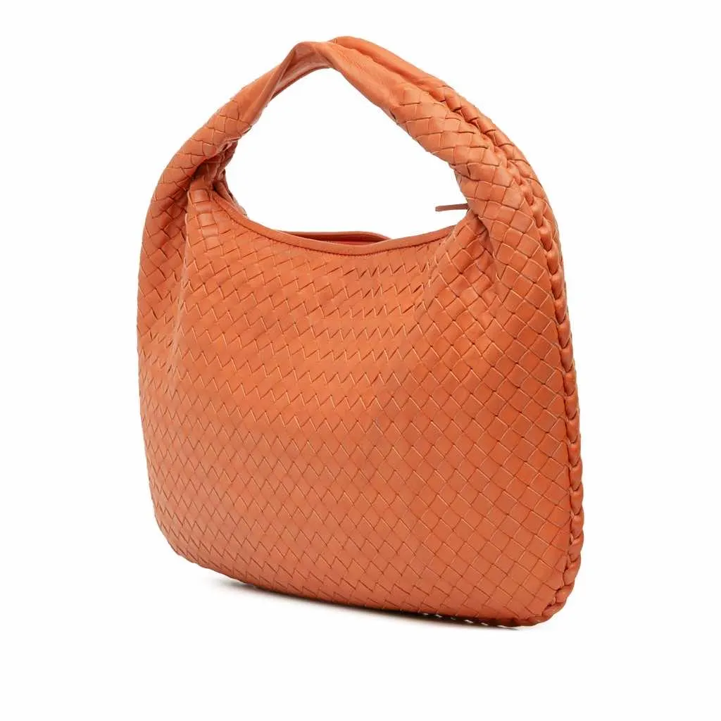 Bottega Veneta Small Nappa Intrecciato Veneta Hobo Orange Leather Good - Back View