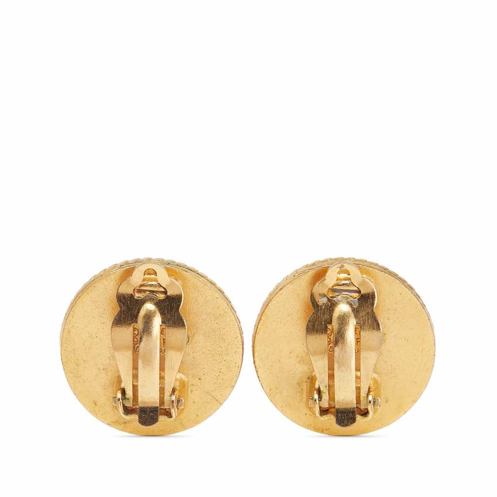 Chanel Gold Plated and Enamel CC Round Button Clip On Earrings - 2