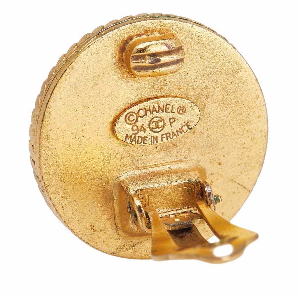 Chanel Gold Plated and Enamel CC Round Button Clip On Earrings - 3