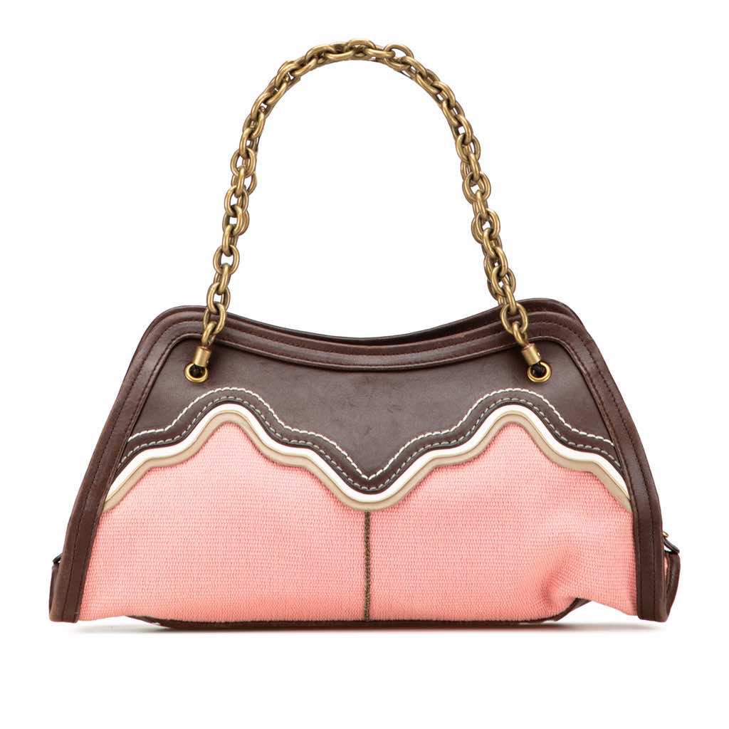 Bottega Veneta Nappa Trimmed Canvas Chain Handbag