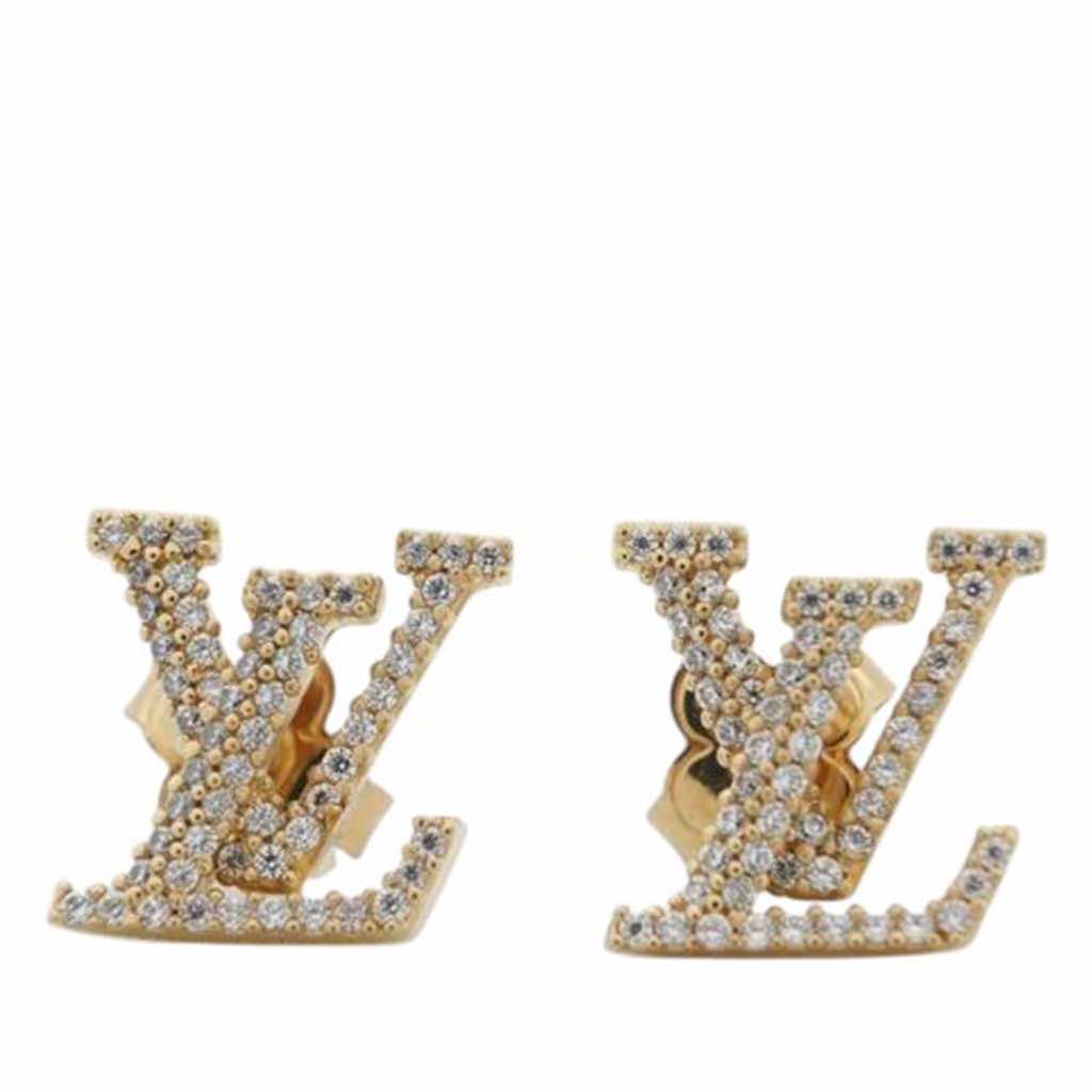 Louis Vuitton Gold Plated and Rhinestones LV Iconic Push Back Earrings