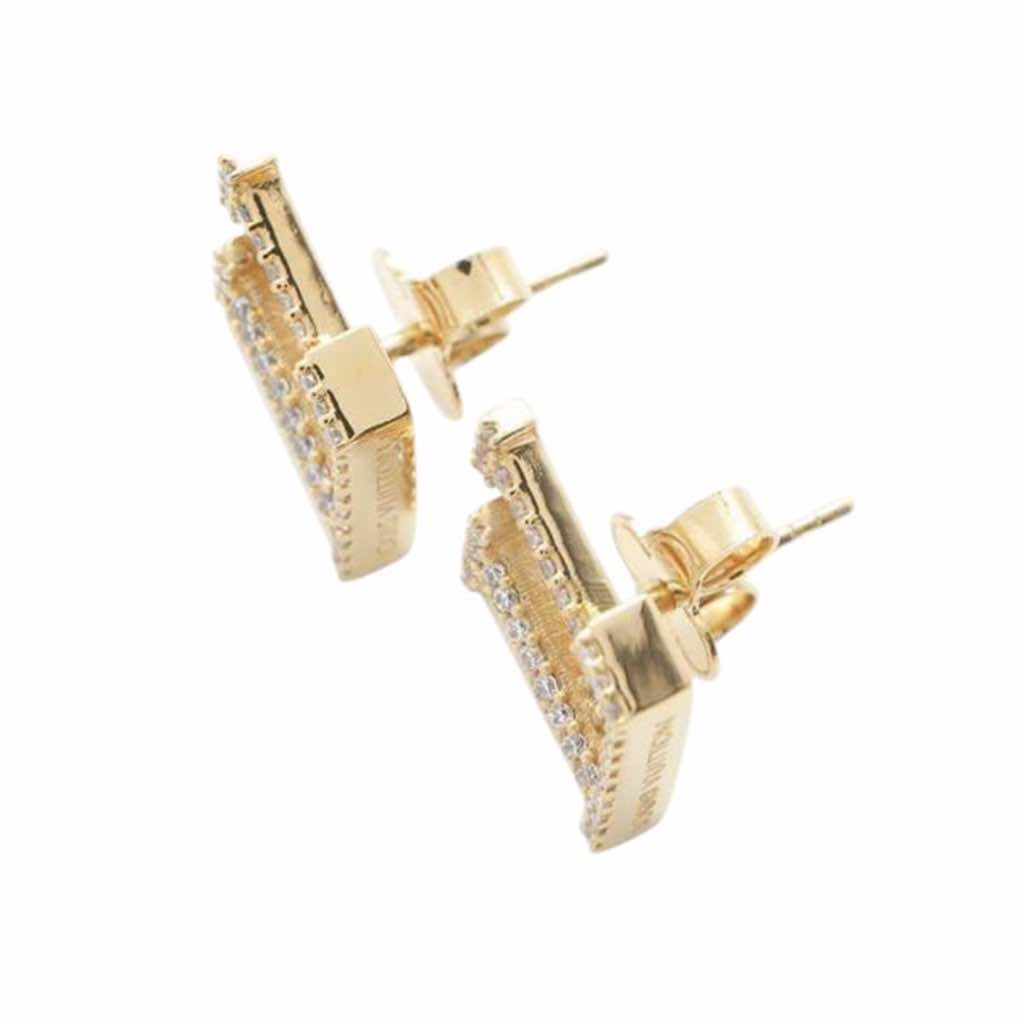 Louis Vuitton Gold Plated and Rhinestones LV Iconic Push Back Earrings - 3