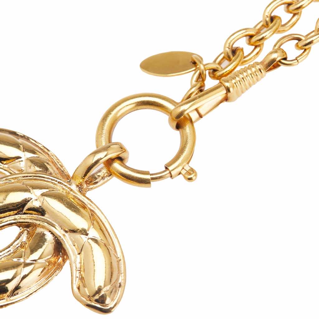 Chanel Gold Plated Quilted CC Pendant Necklace - 4