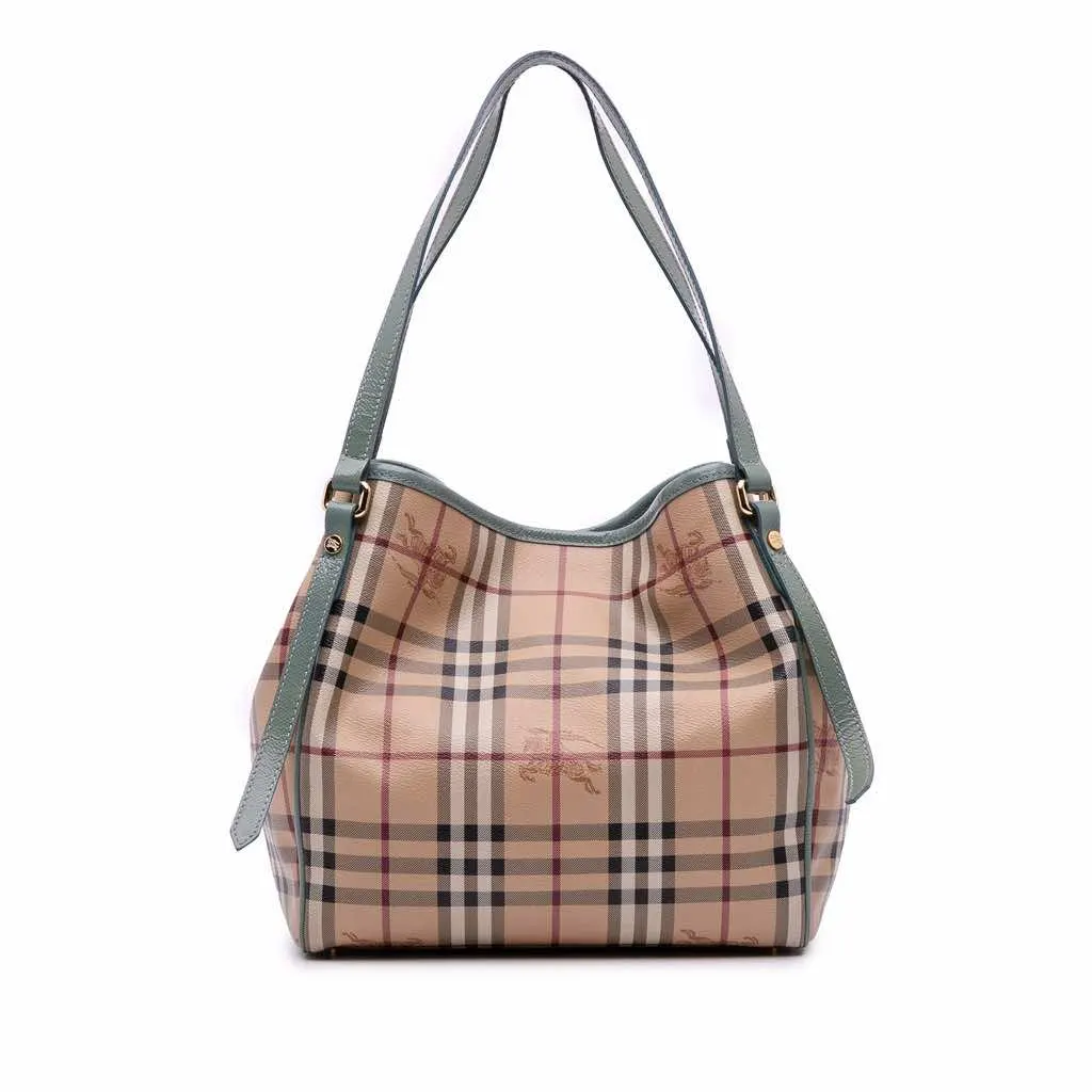 Burberry Small Haymarket Check Coated Canvas Canterbury Tote Brown Canvas Good - Front View