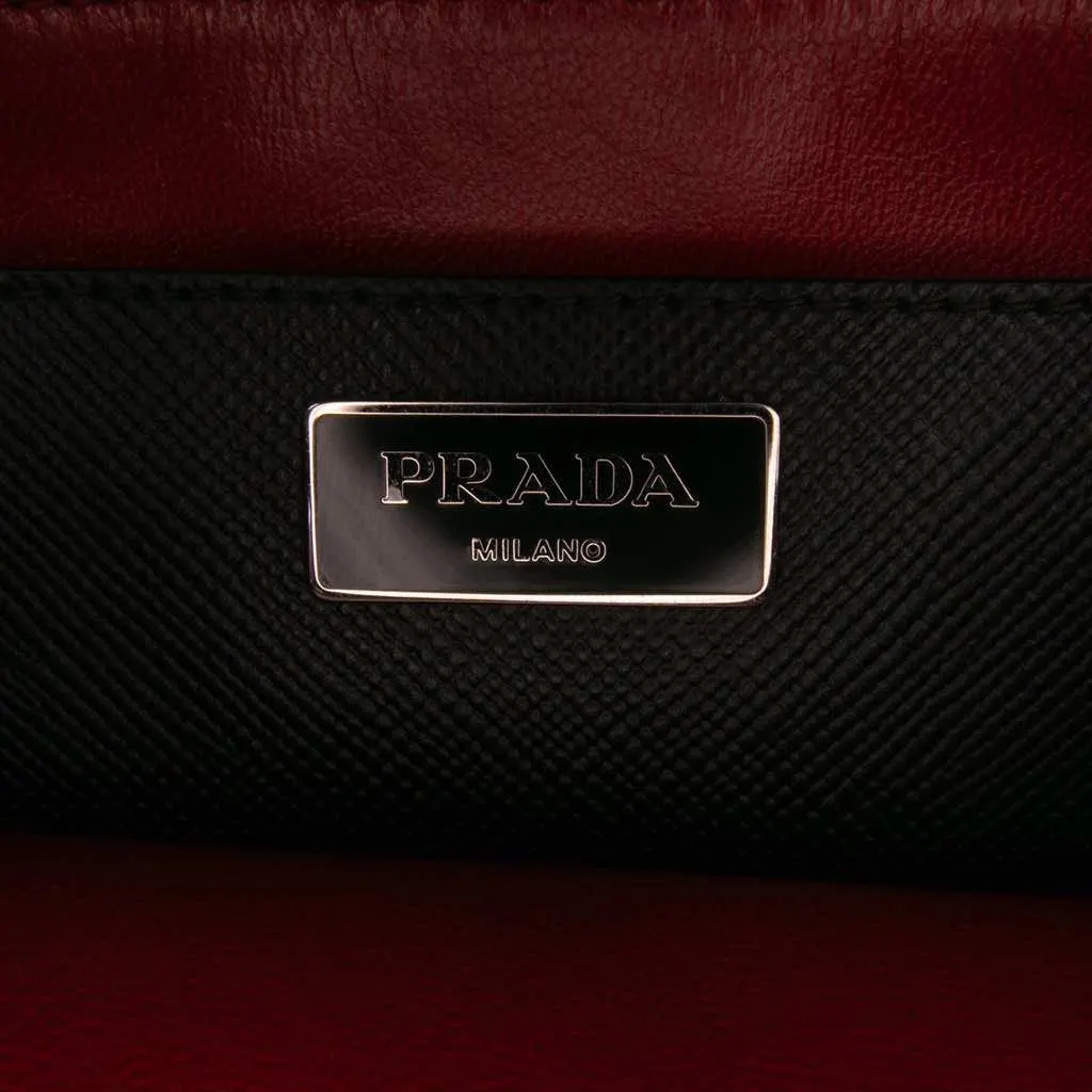 Prada Saffiano Cuir Turnlock Twin Satchel Black Leather Good - Box View