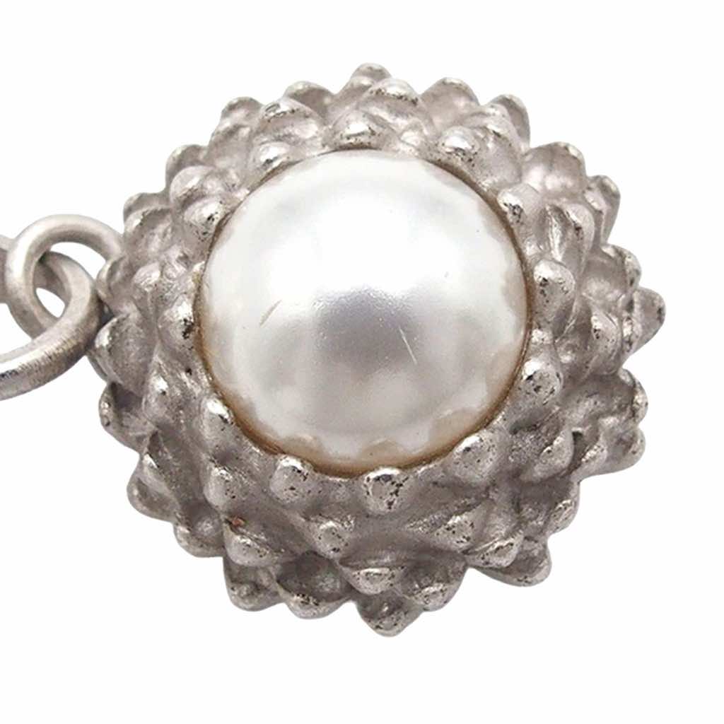 Chanel Silver Plated CC Pearl Dangle Clip On Earrings - 4