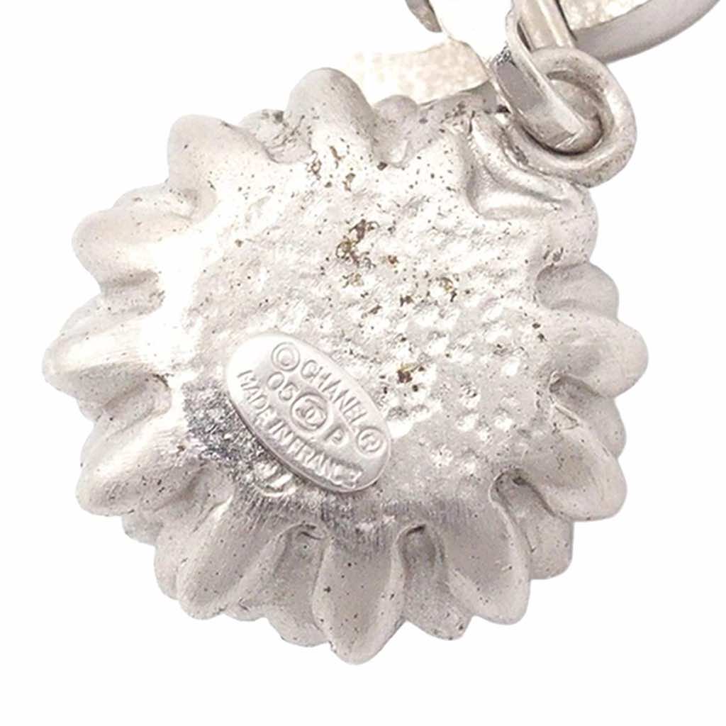 Chanel Silver Plated CC Pearl Dangle Clip On Earrings - Side view