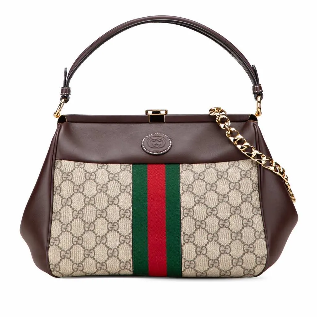 Gucci GG Supreme Ophidia Virgo Top Handle Bag Brown Canvas Good - Front View
