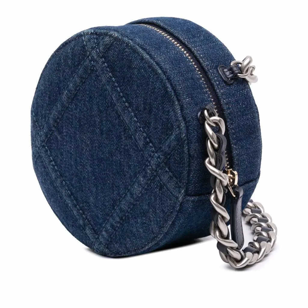 Chanel Denim 19 Round Clutch with Chain Blue Denim Very good - Back View