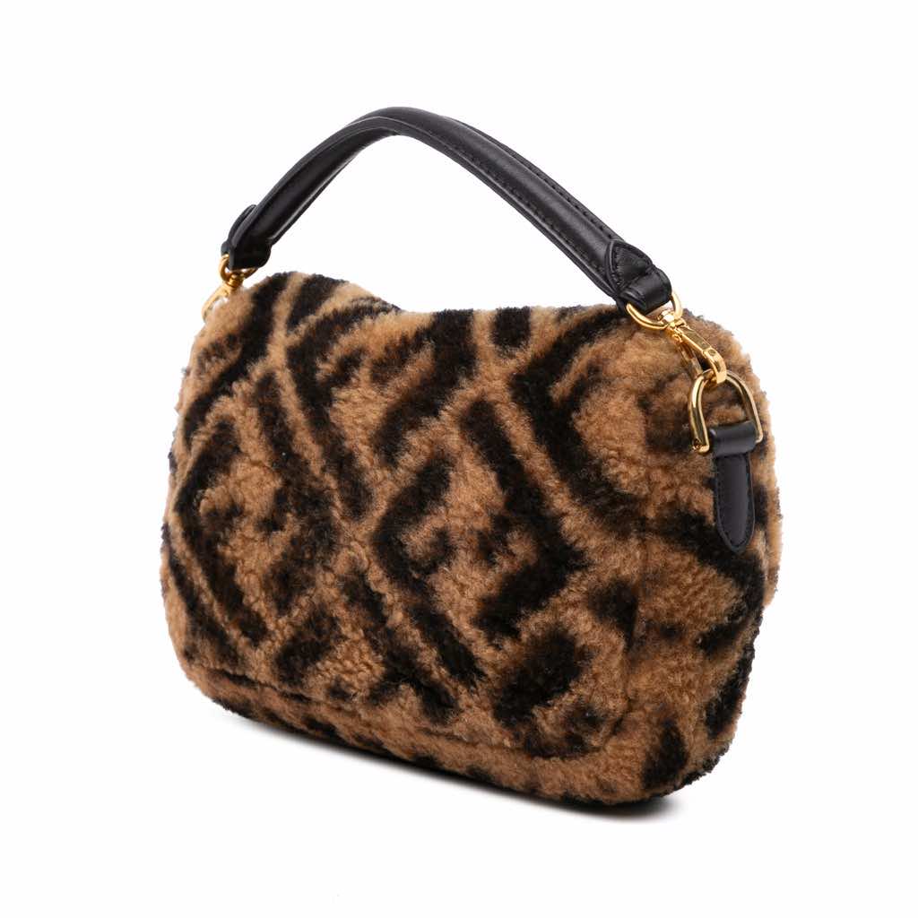 Fendi Mini Zucca Shearling Chain Baguette Satchel - Back view