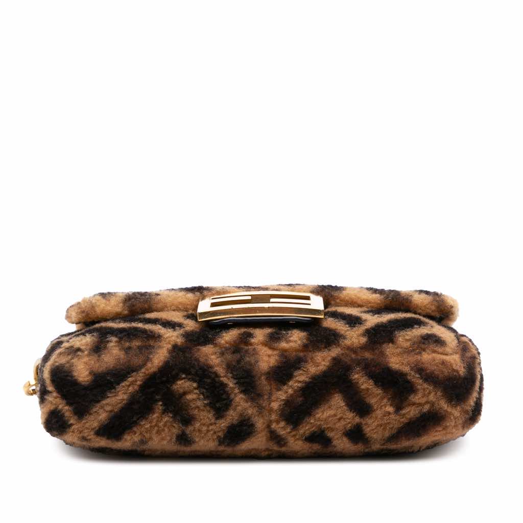 Fendi Mini Zucca Shearling Chain Baguette Satchel - Image 6