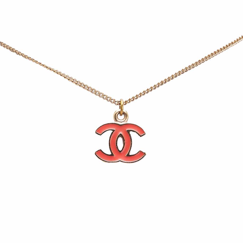 Chanel Gold Plated Enamel CC Pendant Necklace