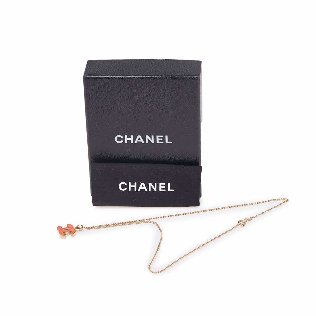 Chanel Gold Plated Enamel CC Pendant Necklace - Side view