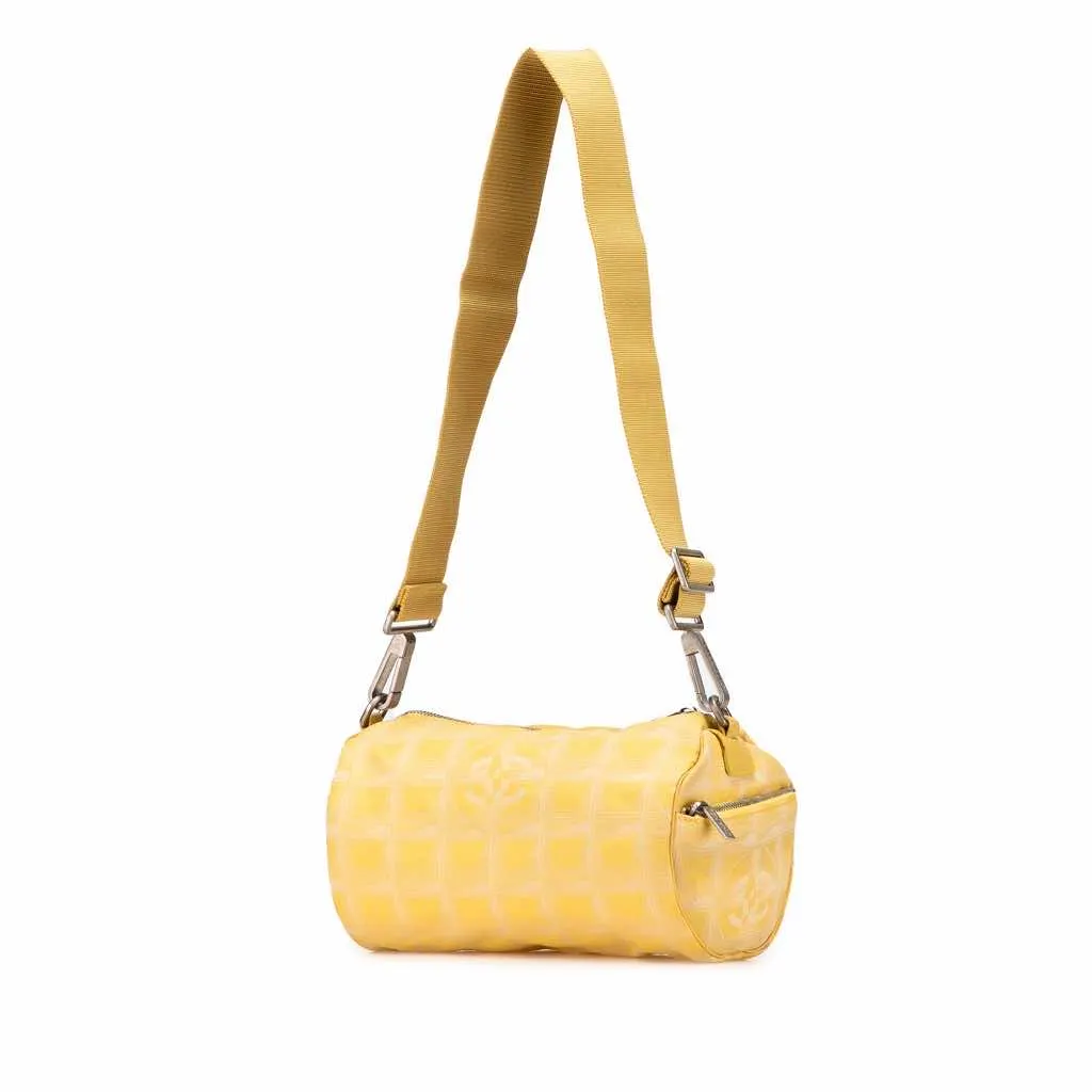 Chanel New Travel Line Nylon Barrel Shoulder Bag Yellow Good - Back View
