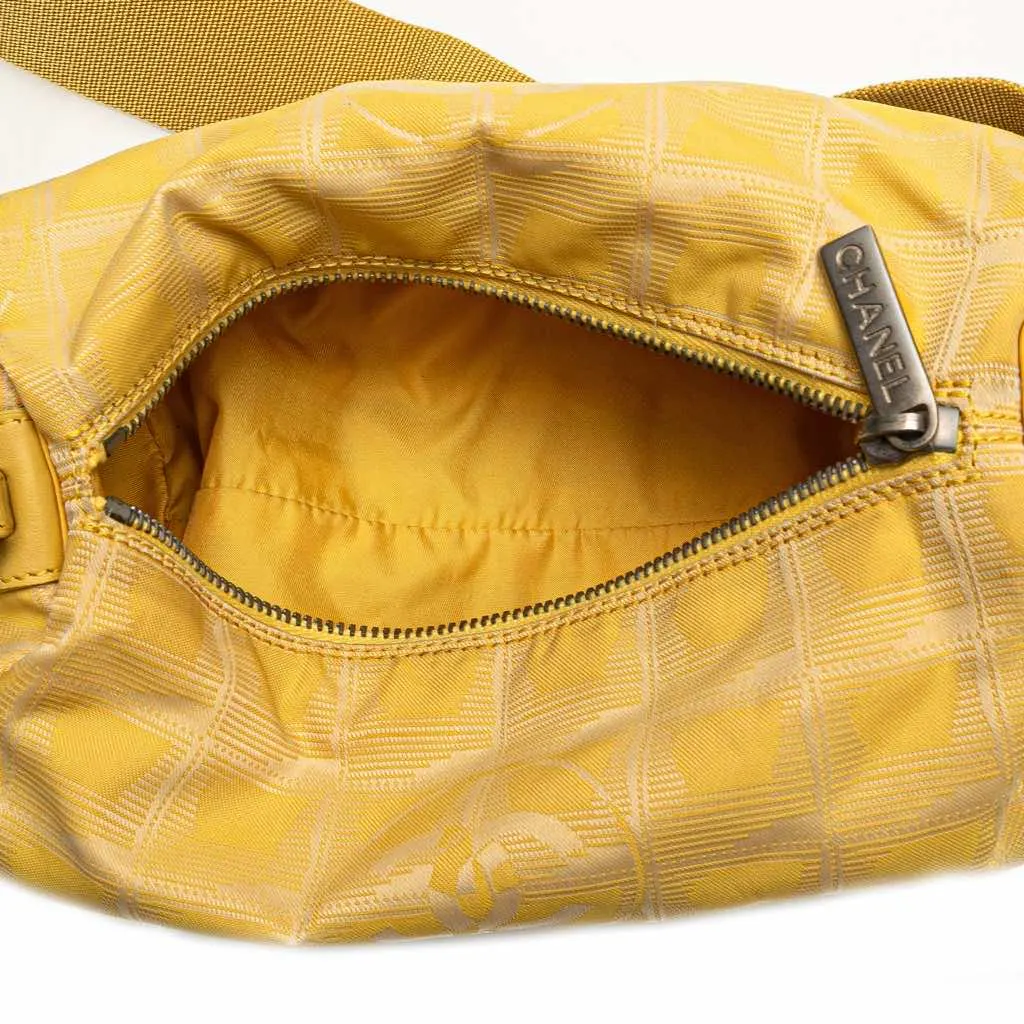 Chanel New Travel Line Nylon Barrel Shoulder Bag Yellow Good - Model View