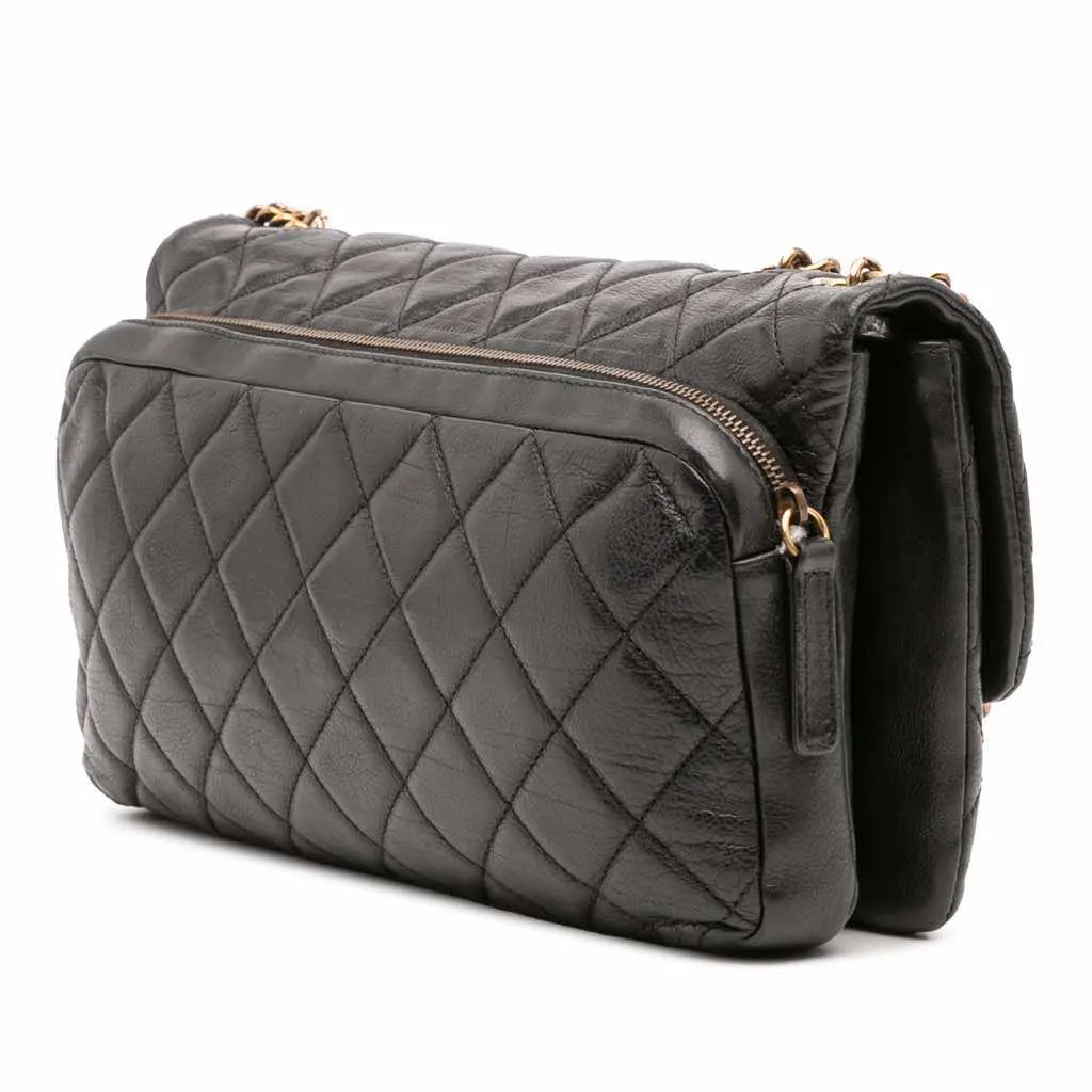 Chanel Quilted Calfskin CC Crown Flap Black Leather Good - Back View