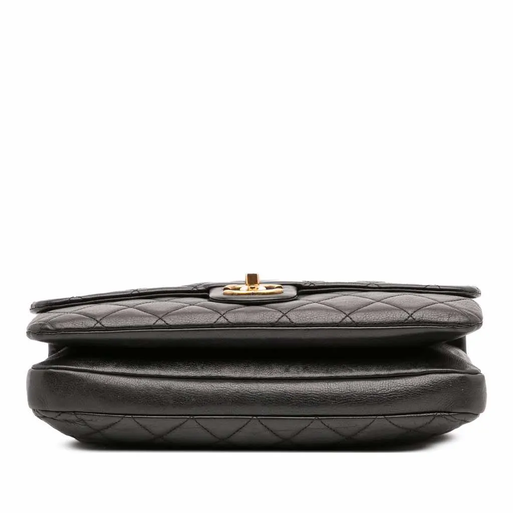 Chanel Quilted Calfskin CC Crown Flap Black Leather Good - Inside View