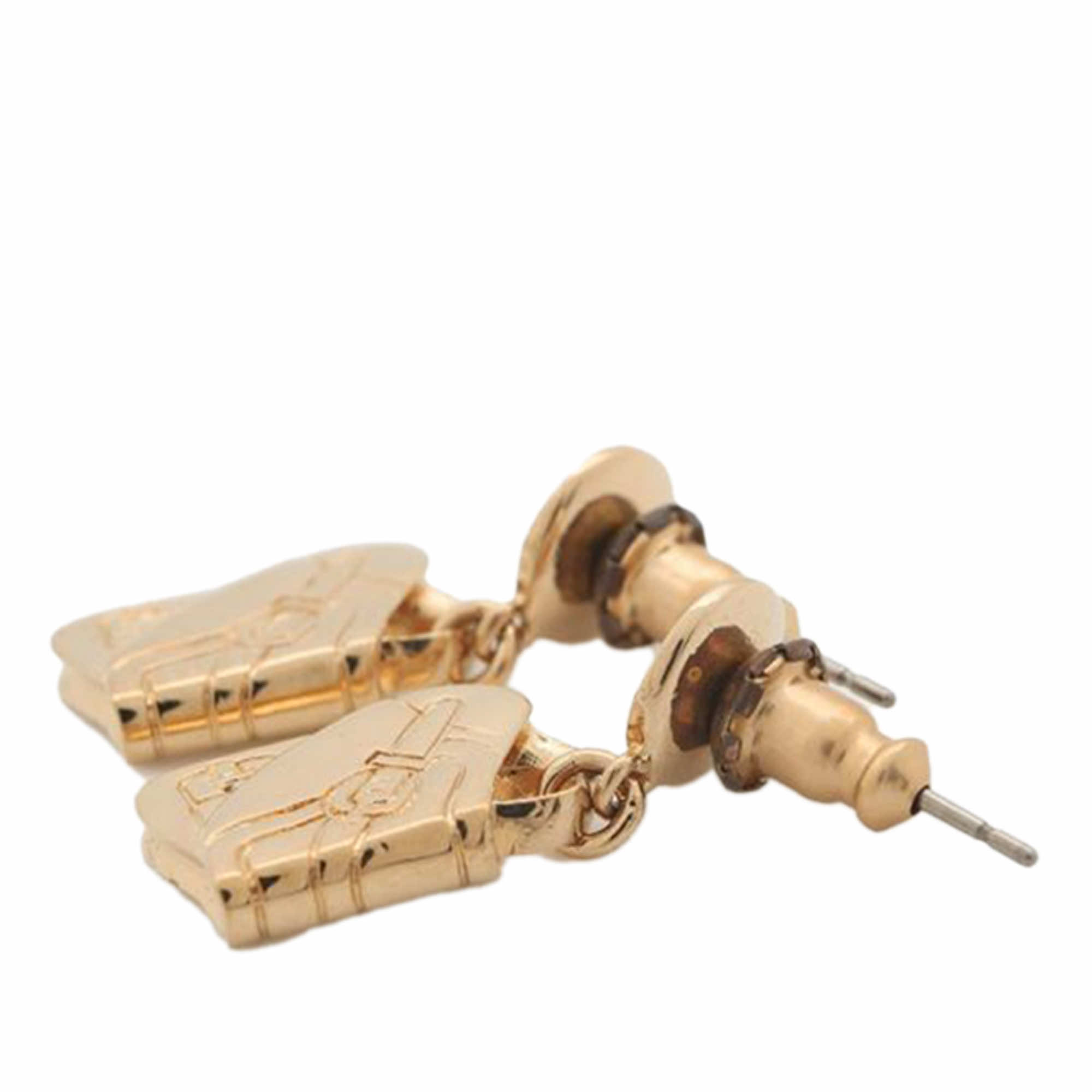 Dior Gold Plated Saddlebag Drop Bullet Back Earrings - Back view