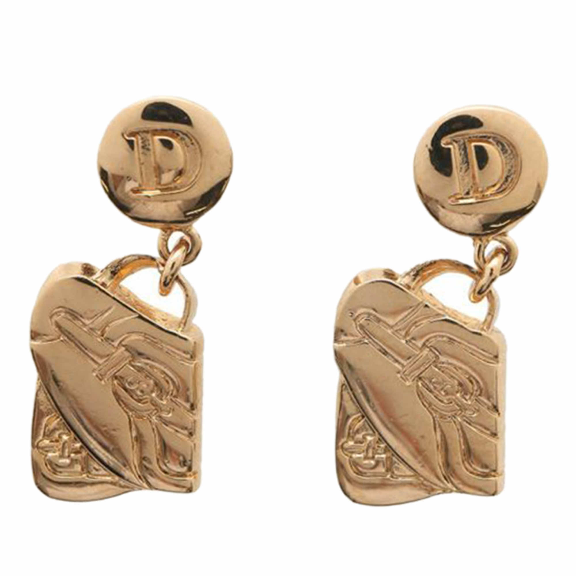 Dior Gold Plated Saddlebag Drop Bullet Back Earrings - Image 6