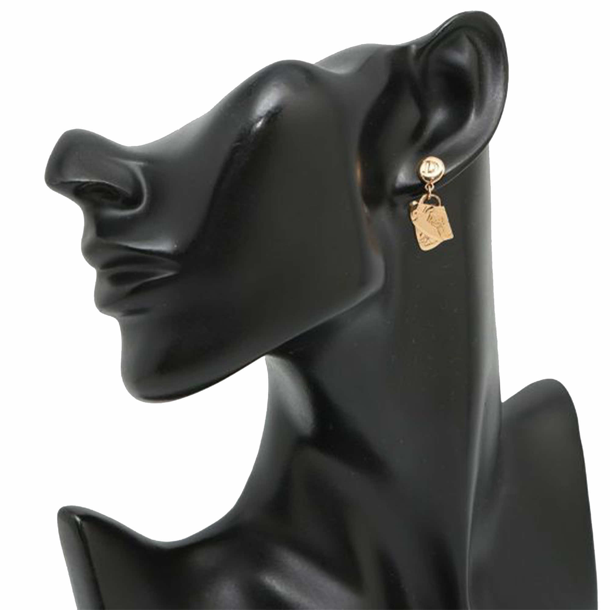 Dior Gold Plated Saddlebag Drop Bullet Back Earrings - Detail 2
