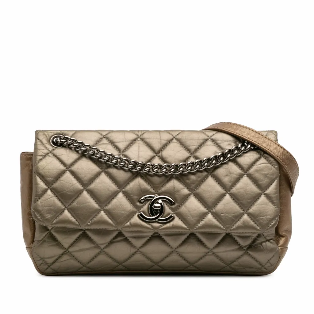 Chanel Small Aged Calfskin Lady Pearly Flap Brown Leather Good - Front View