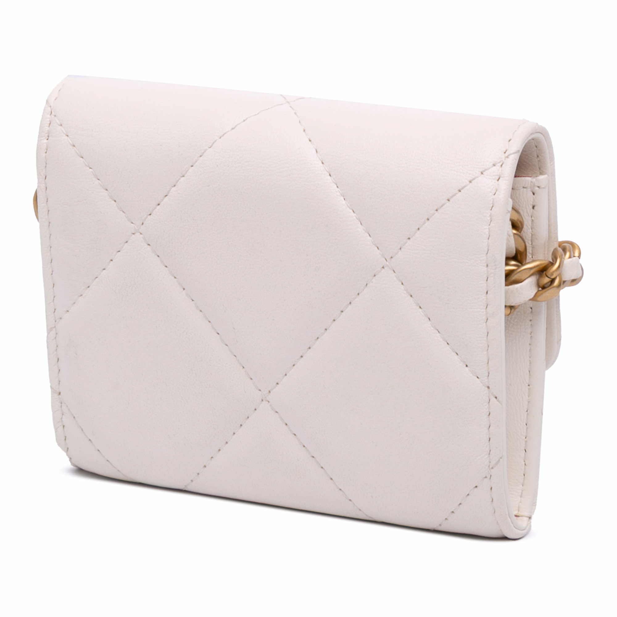 Chanel Quilted Lambskin Chanel 19 Card Holder On Chain - Back view