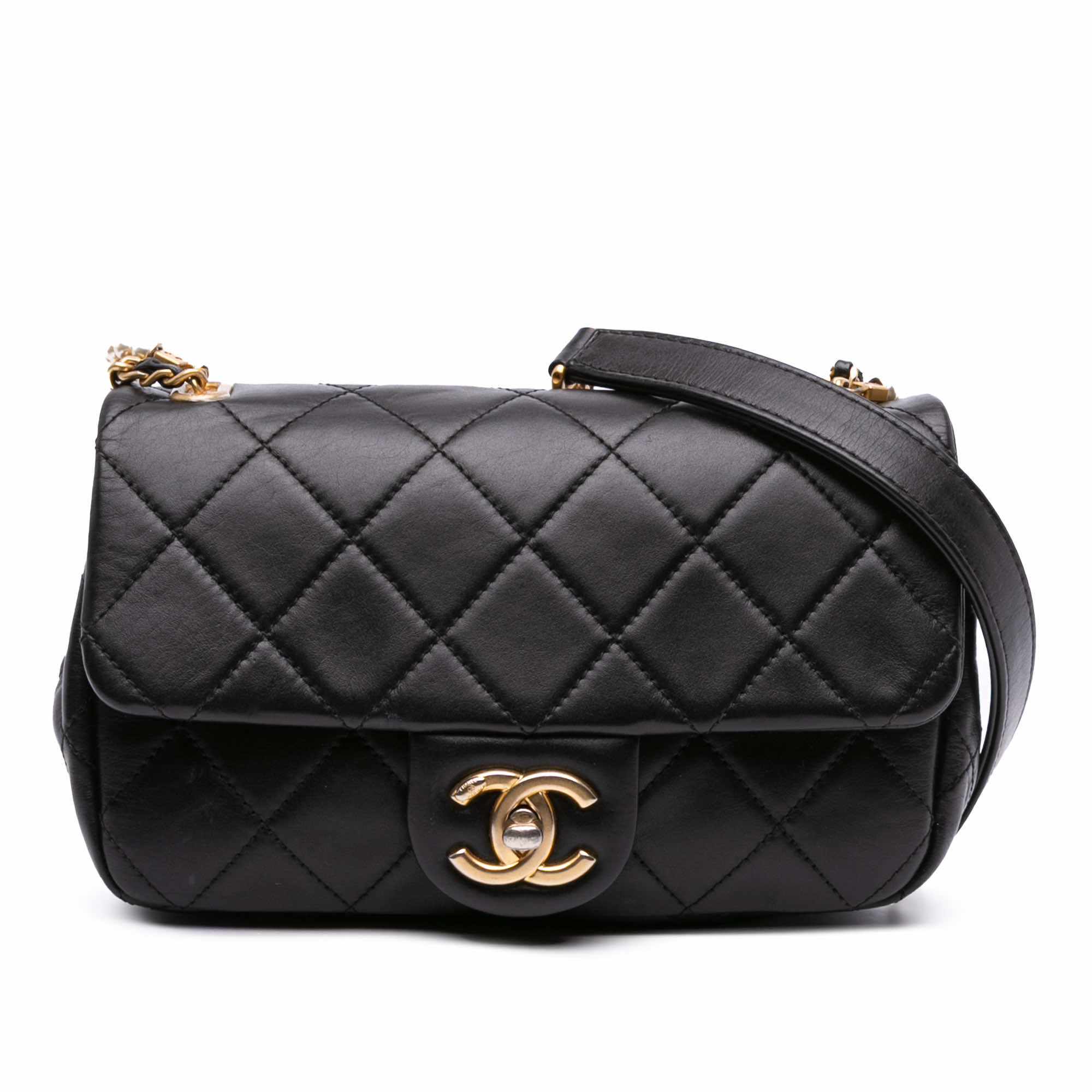 Chanel Mini Quilted Calfskin Crystal Pearls Chain Flap