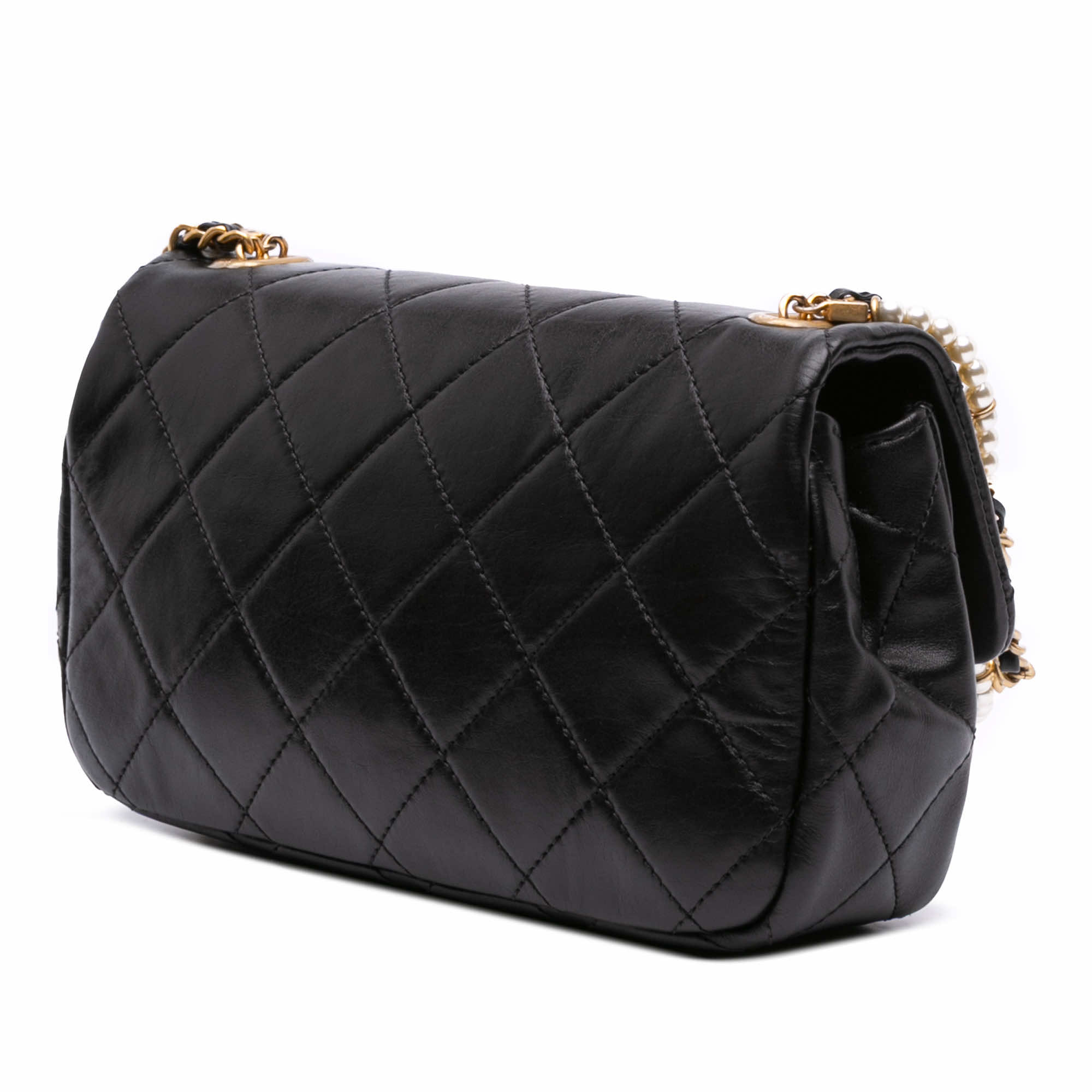 Chanel Mini Quilted Calfskin Crystal Pearls Chain Flap - Back view