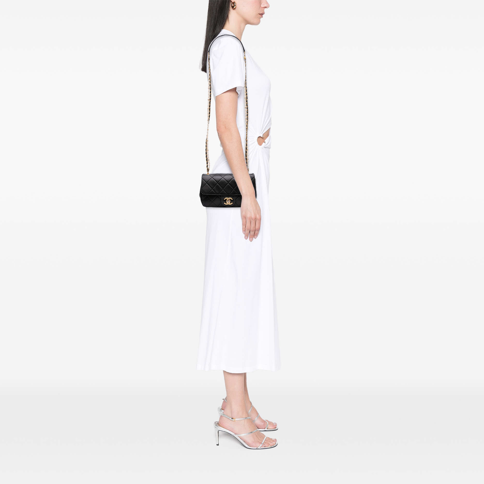 Chanel Mini Quilted Calfskin Crystal Pearls Chain Flap - Image 11