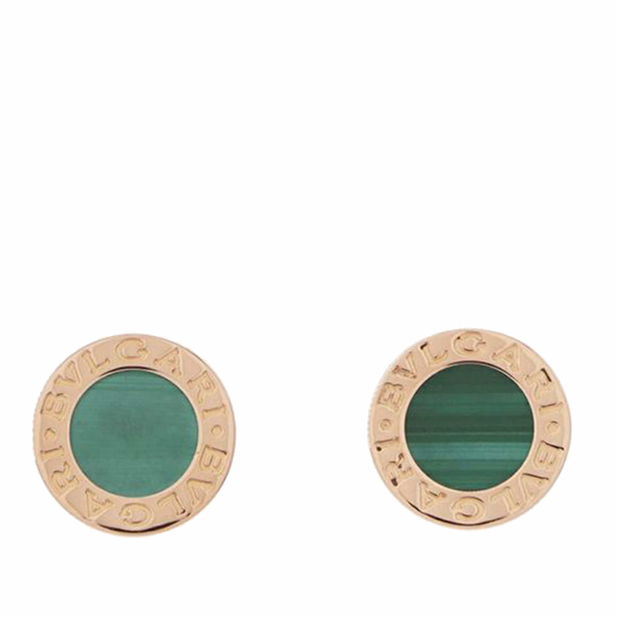 Bvlgari 18K Rose Gold and Malachite Bvlgari Stud Earrings