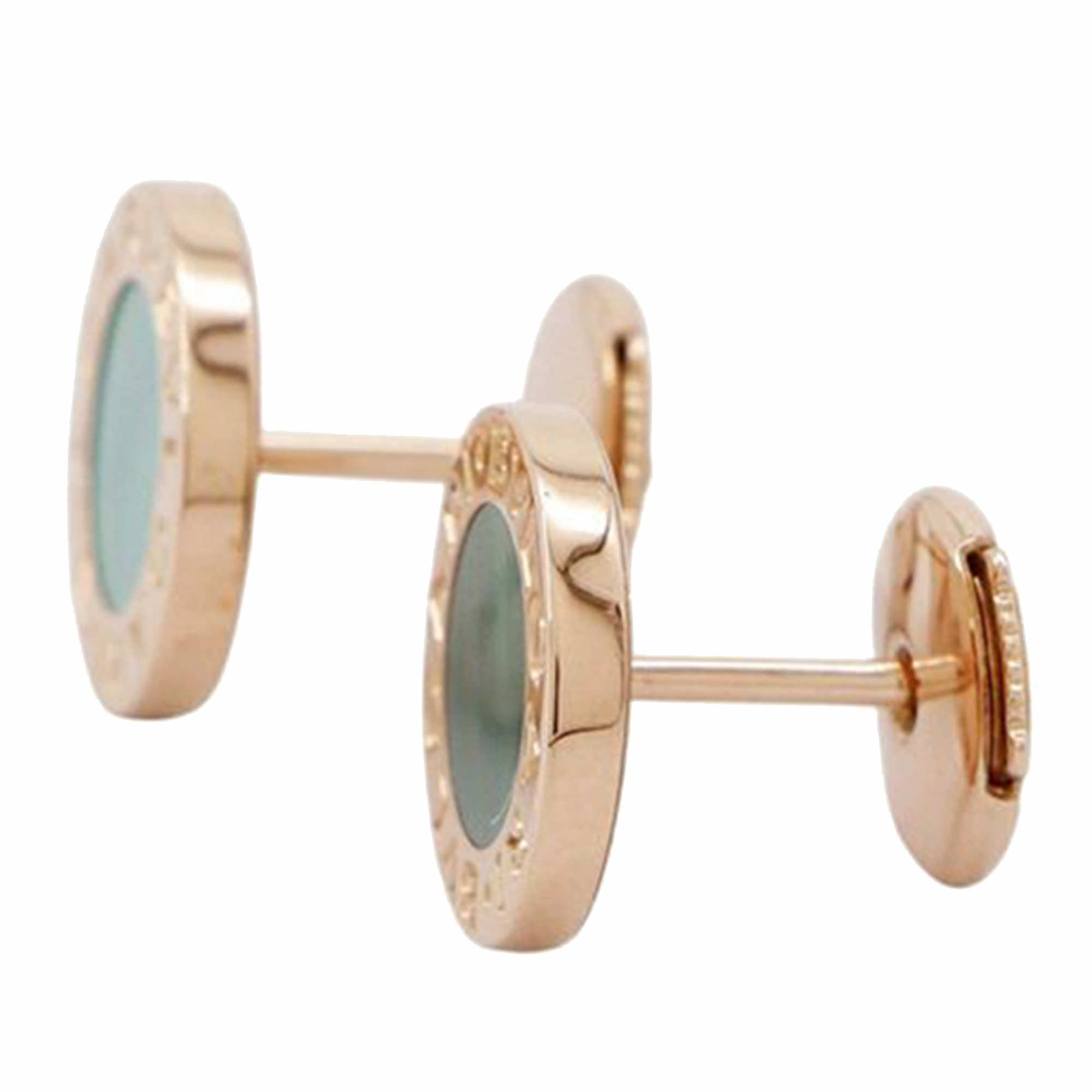 Bvlgari 18K Rose Gold and Malachite Bvlgari Stud Earrings - Back view