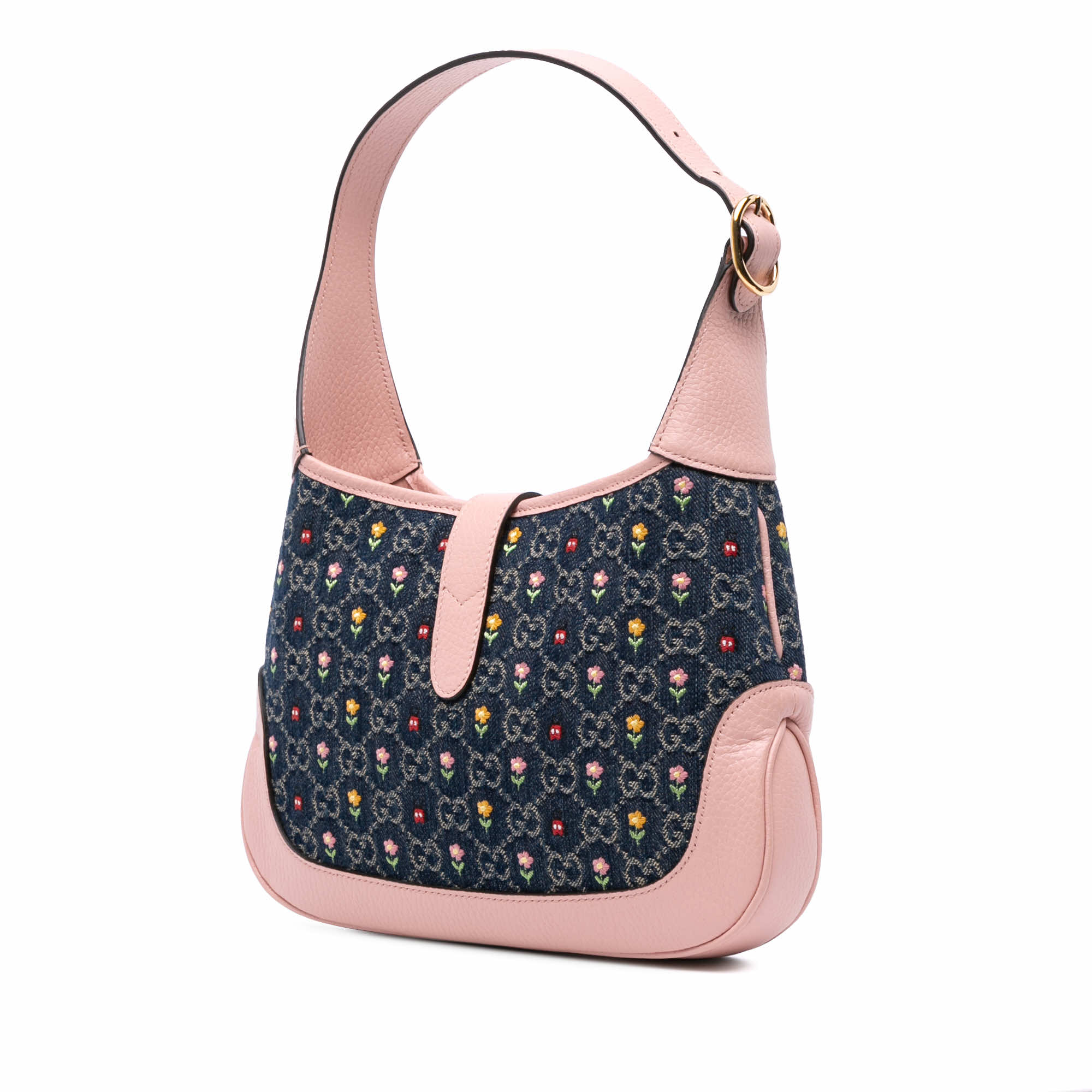 Gucci Limited Edition Small GG Embroidered Denim Floral Jackie 1961 Crossbody - Back view
