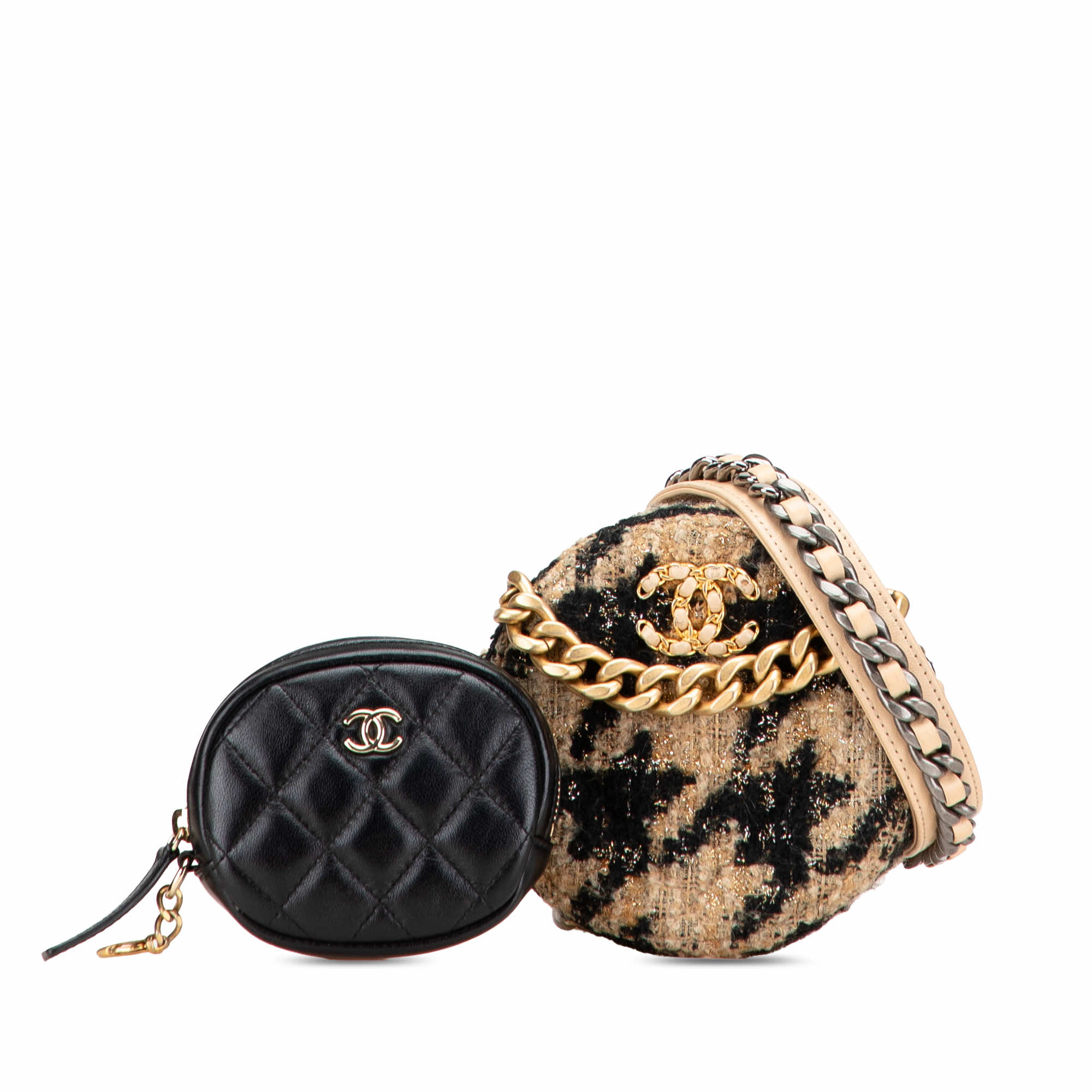 Chanel Tweed 19 Round Clutch with Chain and Coin Purse