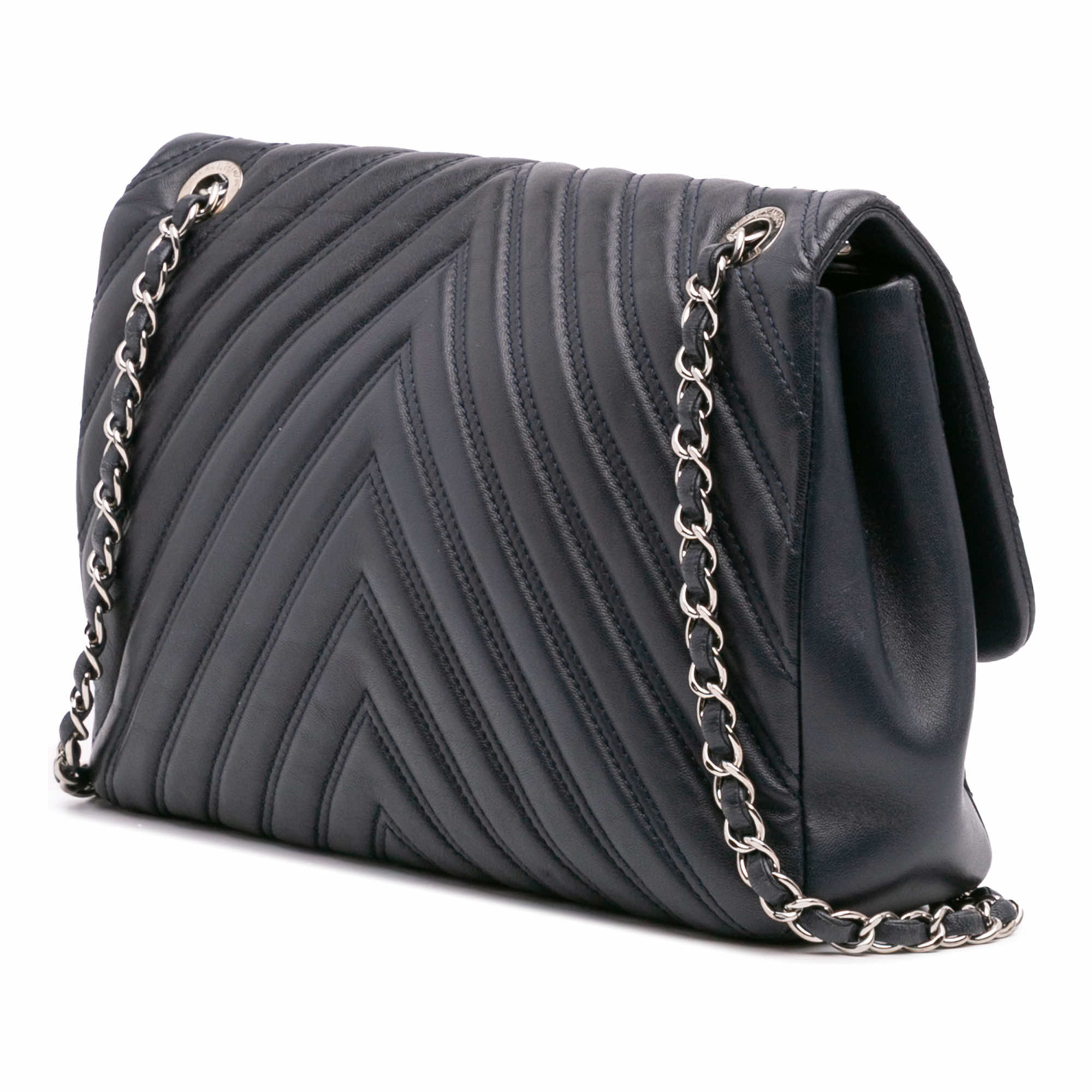 Chanel Jumbo Double Stitch Chevron Lambskin Single Flap - 2