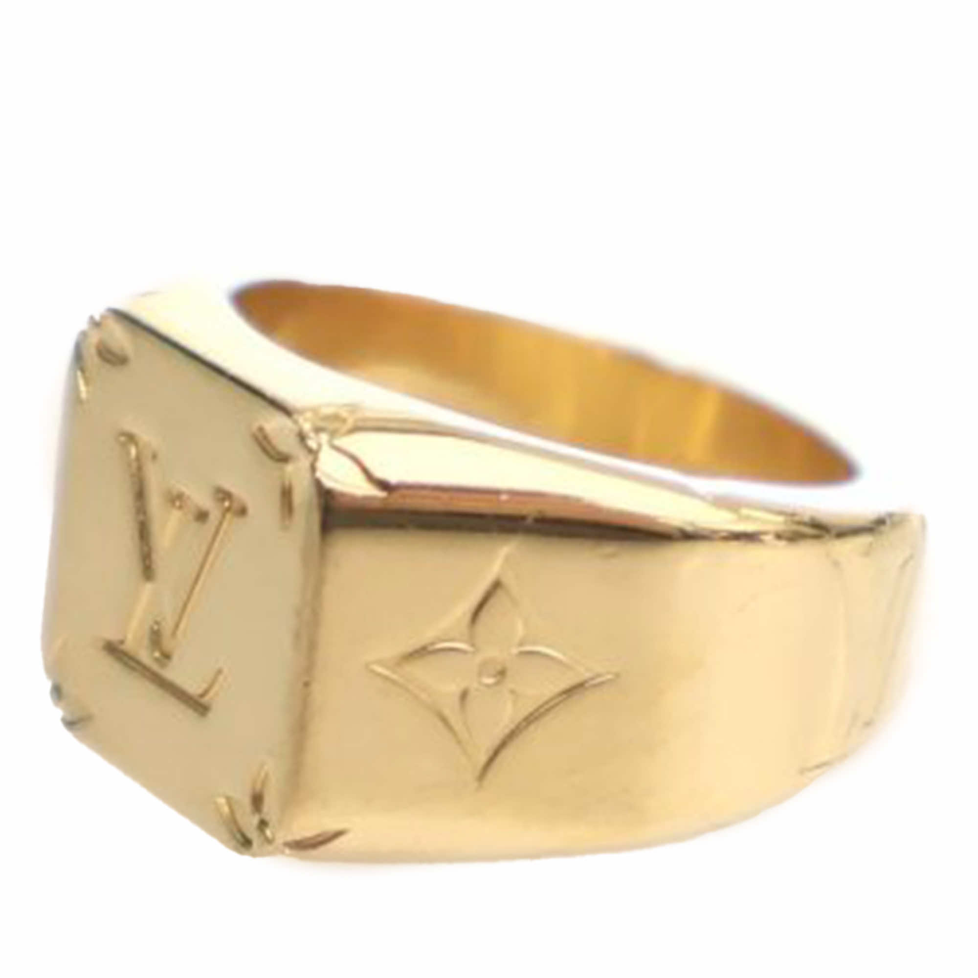 Louis Vuitton Gold Plated Monogram Signet Ring L - 3