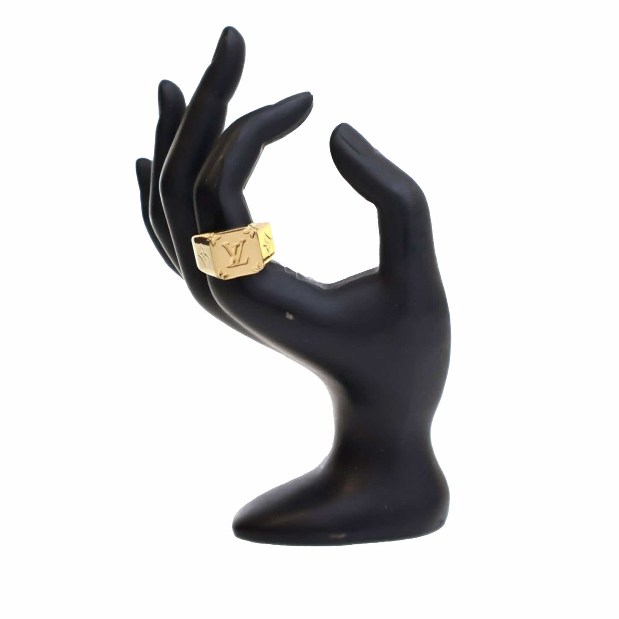 Louis Vuitton Gold Plated Monogram Signet Ring L - 4