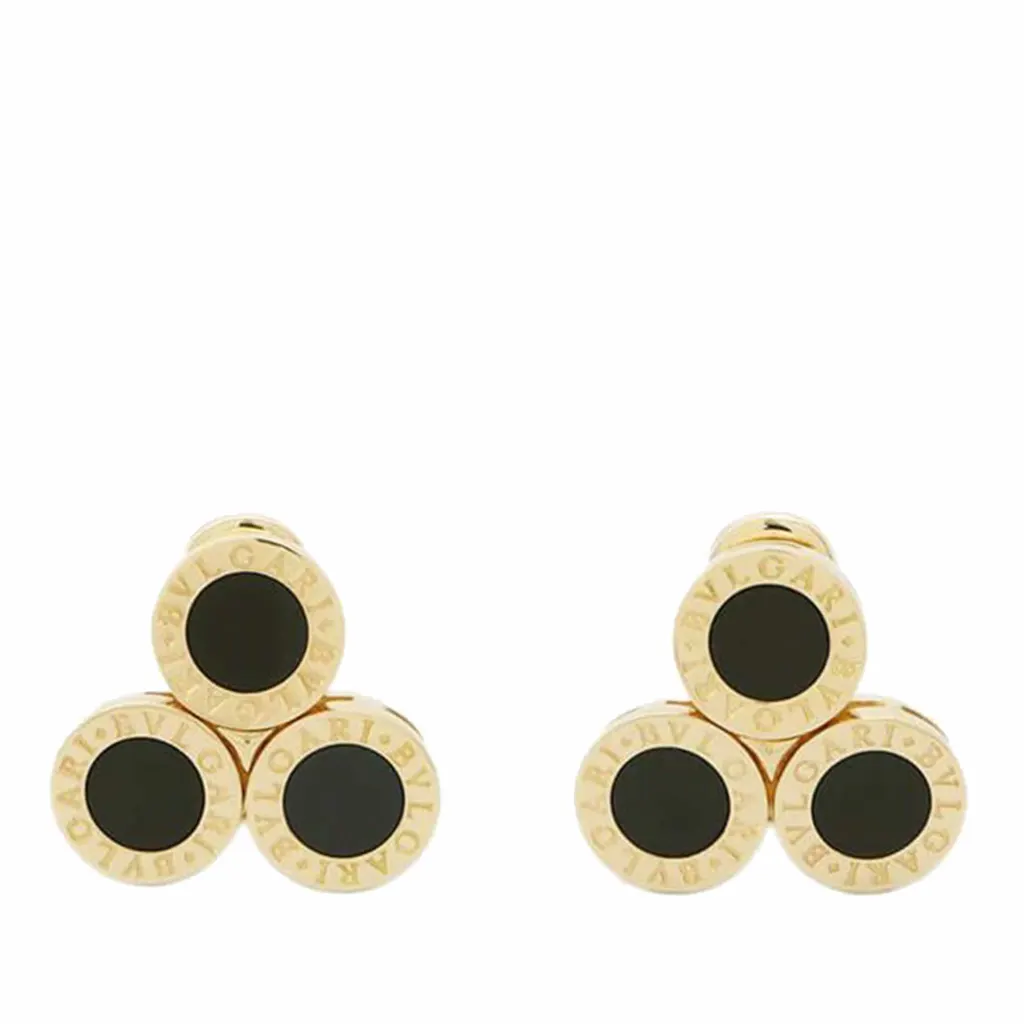 Bvlgari 18K Yellow Gold Onyx Bvlgari Clip On Earrings Gold Gold Good - Front View