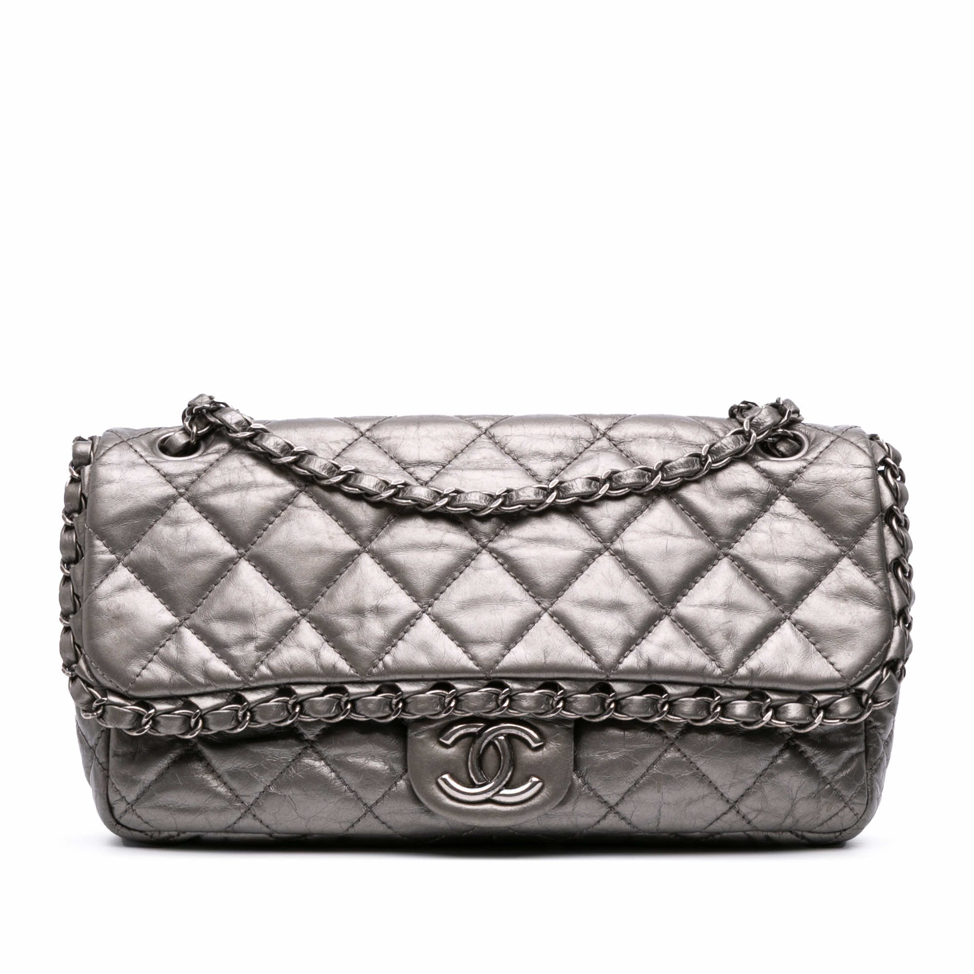 Chanel Medium Quilted Metallic Aged Calfskin Chain Me Flap