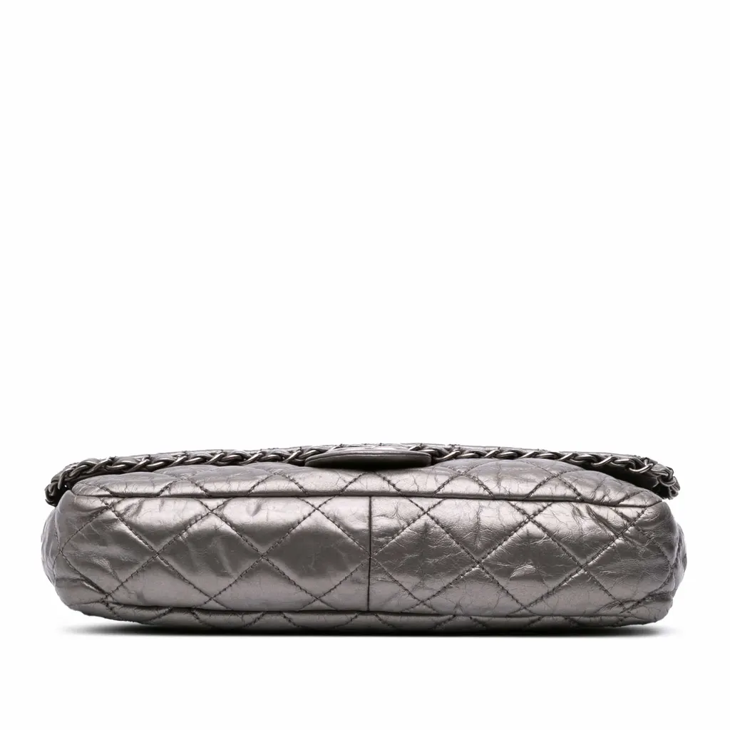 Chanel Medium Quilted Metallic Aged Calfskin Chain Me Flap Grey Leather Good - Inside View