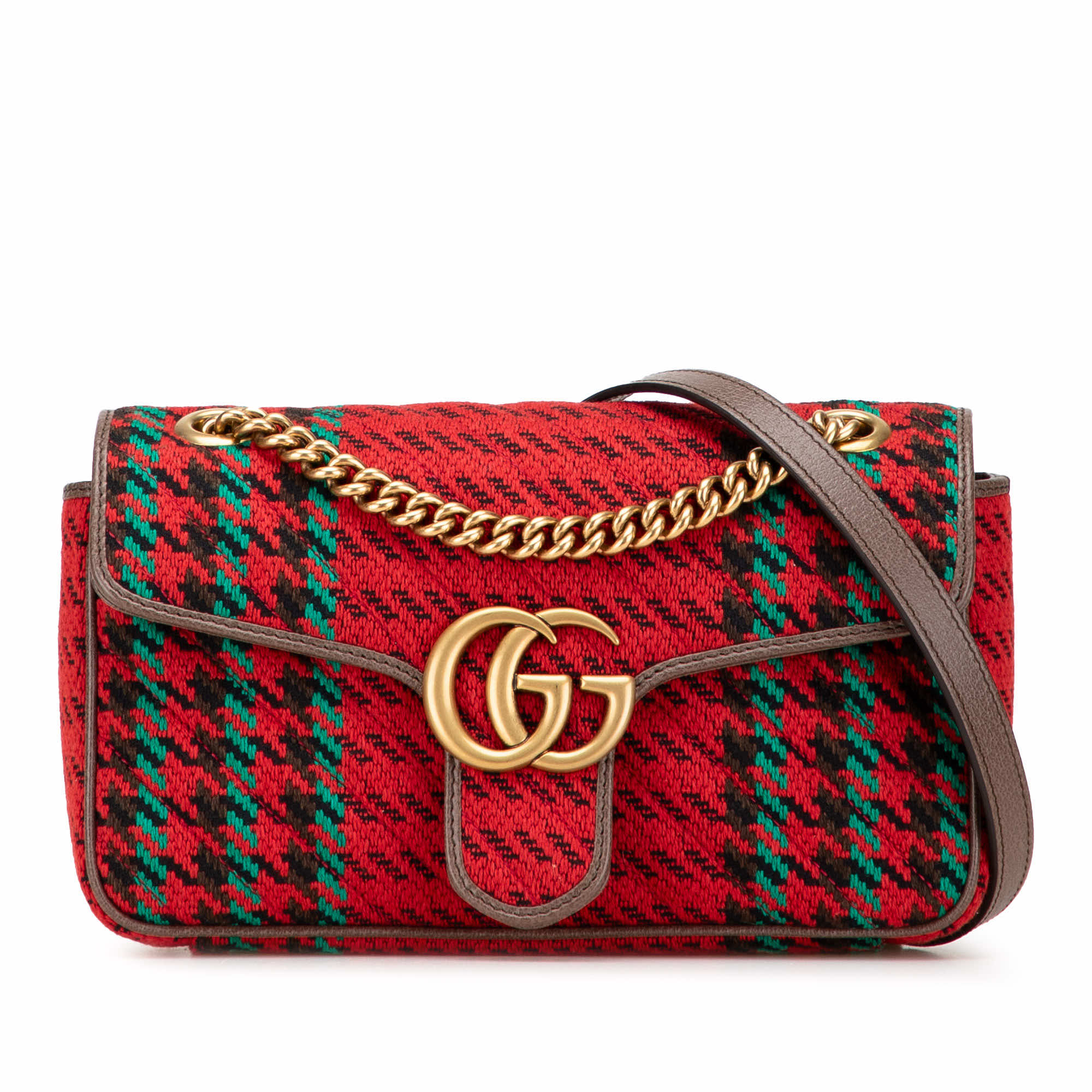 Gucci Small GG Marmont Houndstooth Tweed Flap Crossbody