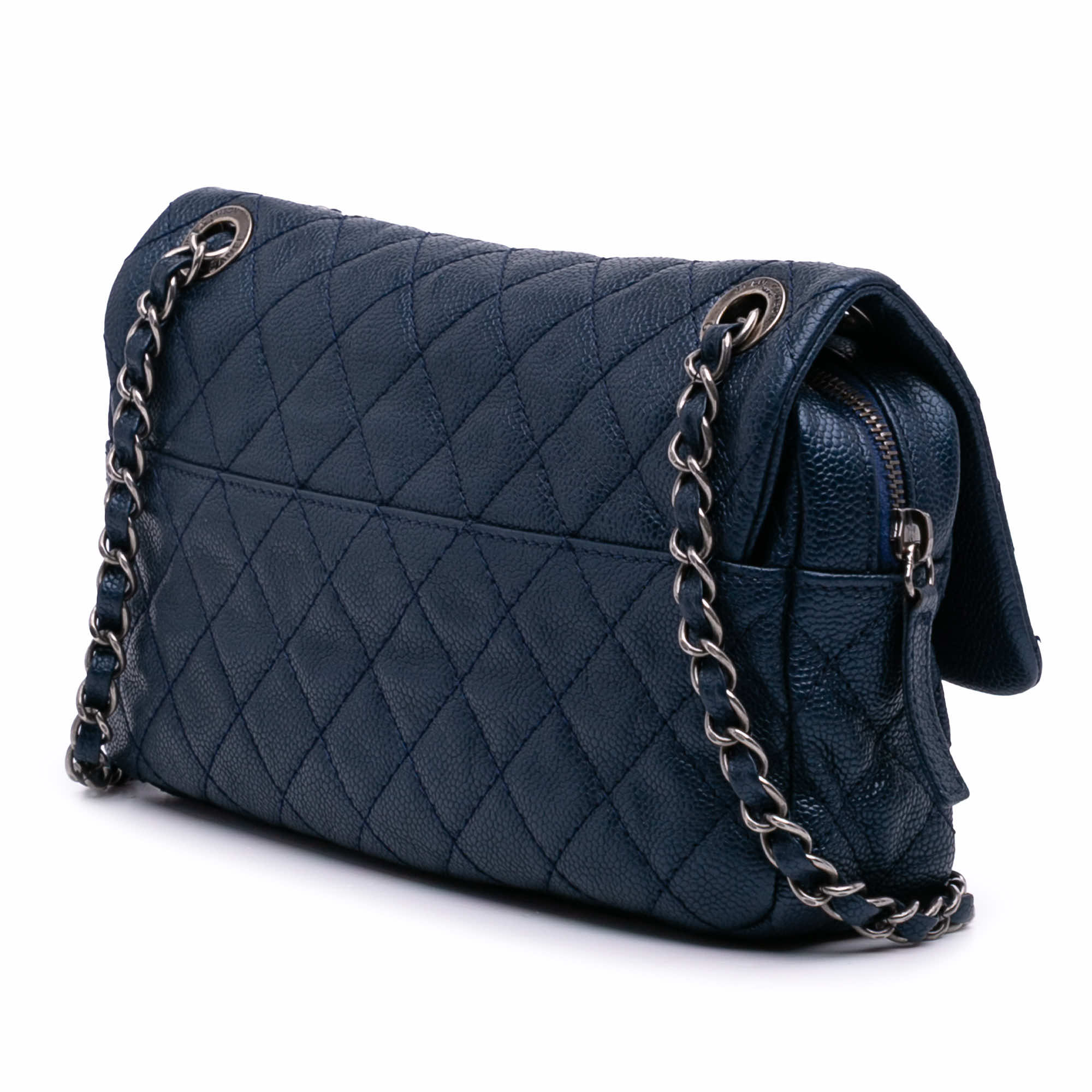 Chanel Medium Quilted Iridescent Caviar Easy Flap - Back view