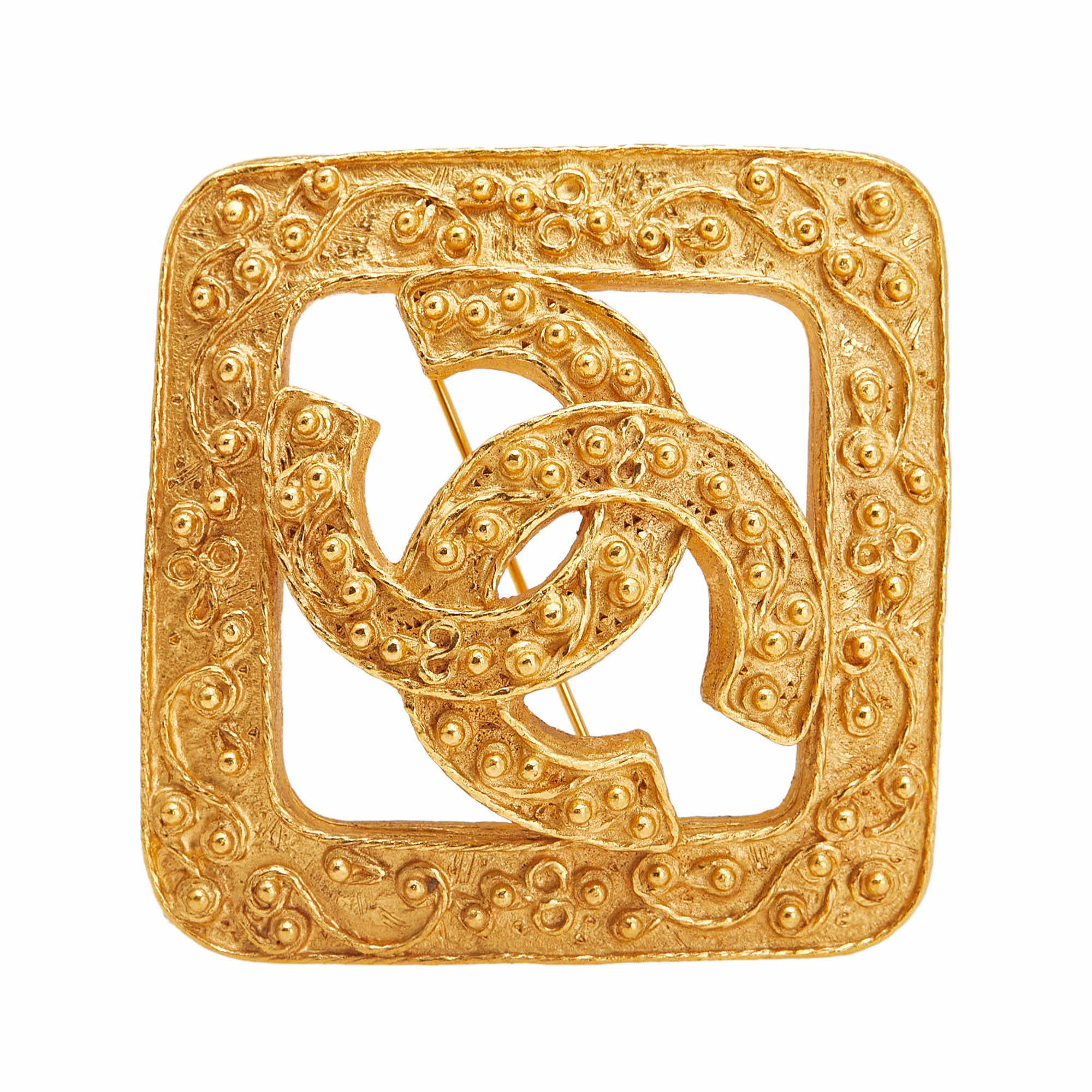 Chanel CC Gold Plated Diamond Brooch