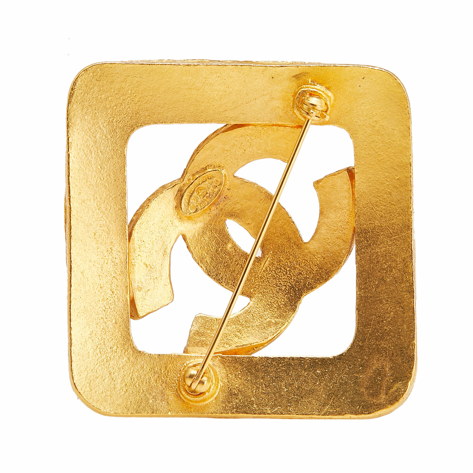 Chanel CC Gold Plated Diamond Brooch - Back view