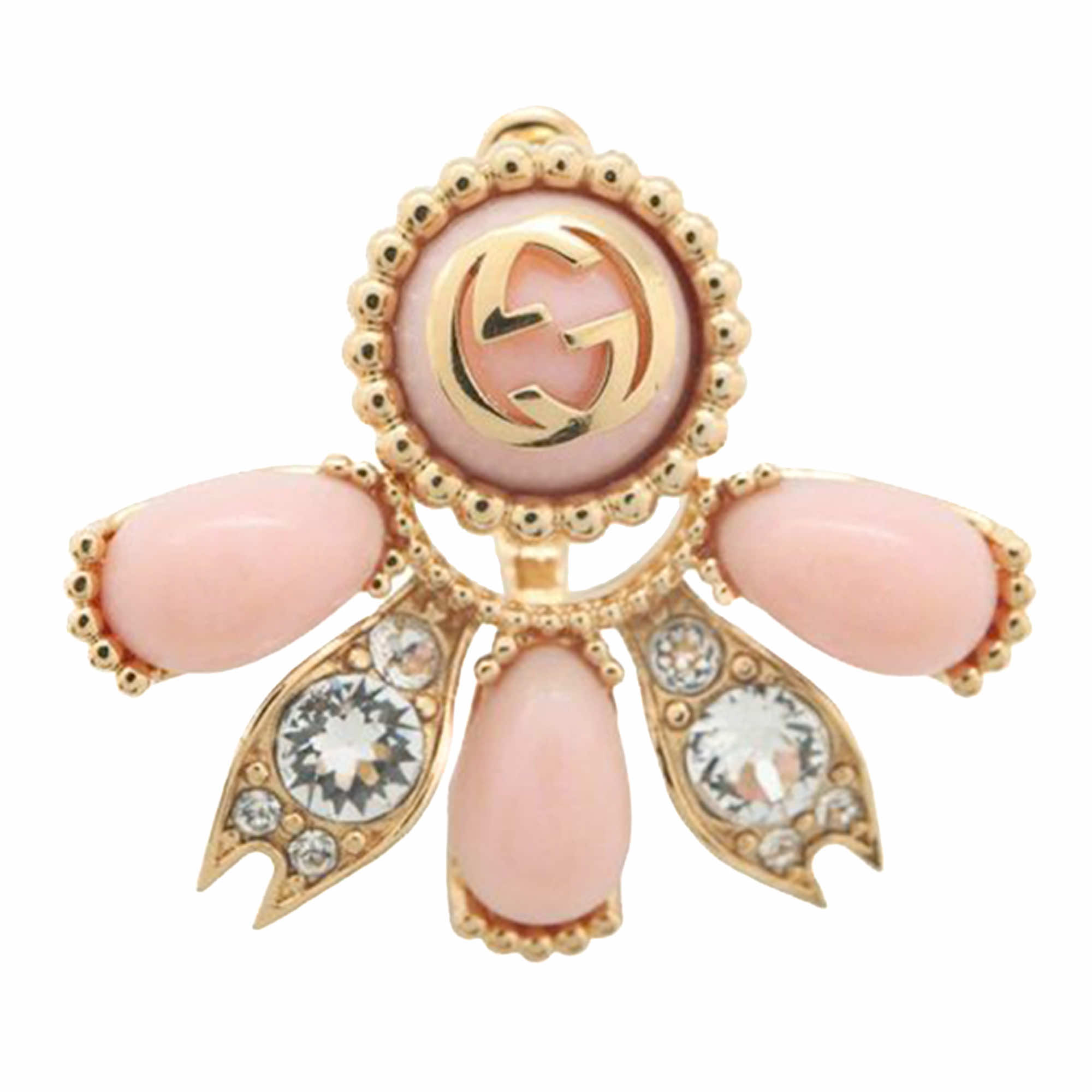 Gucci Gold Plated Resin and Rhinestones Interlocking G Single Push Back Earring - Back view