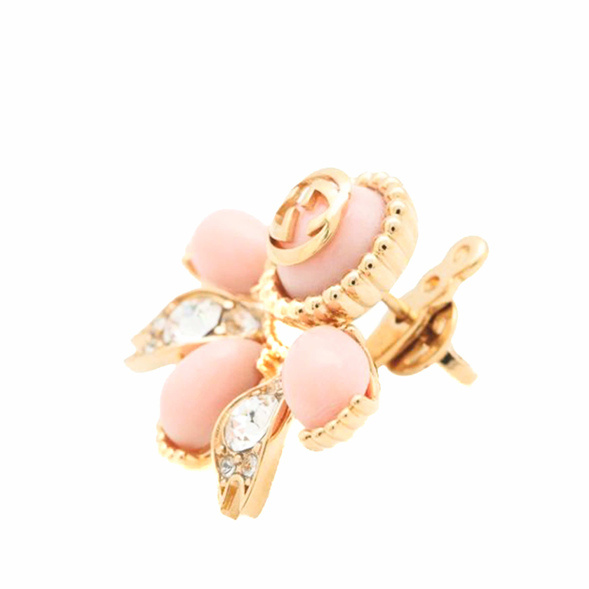 Gucci Gold Plated Resin and Rhinestones Interlocking G Single Push Back Earring - Image 6