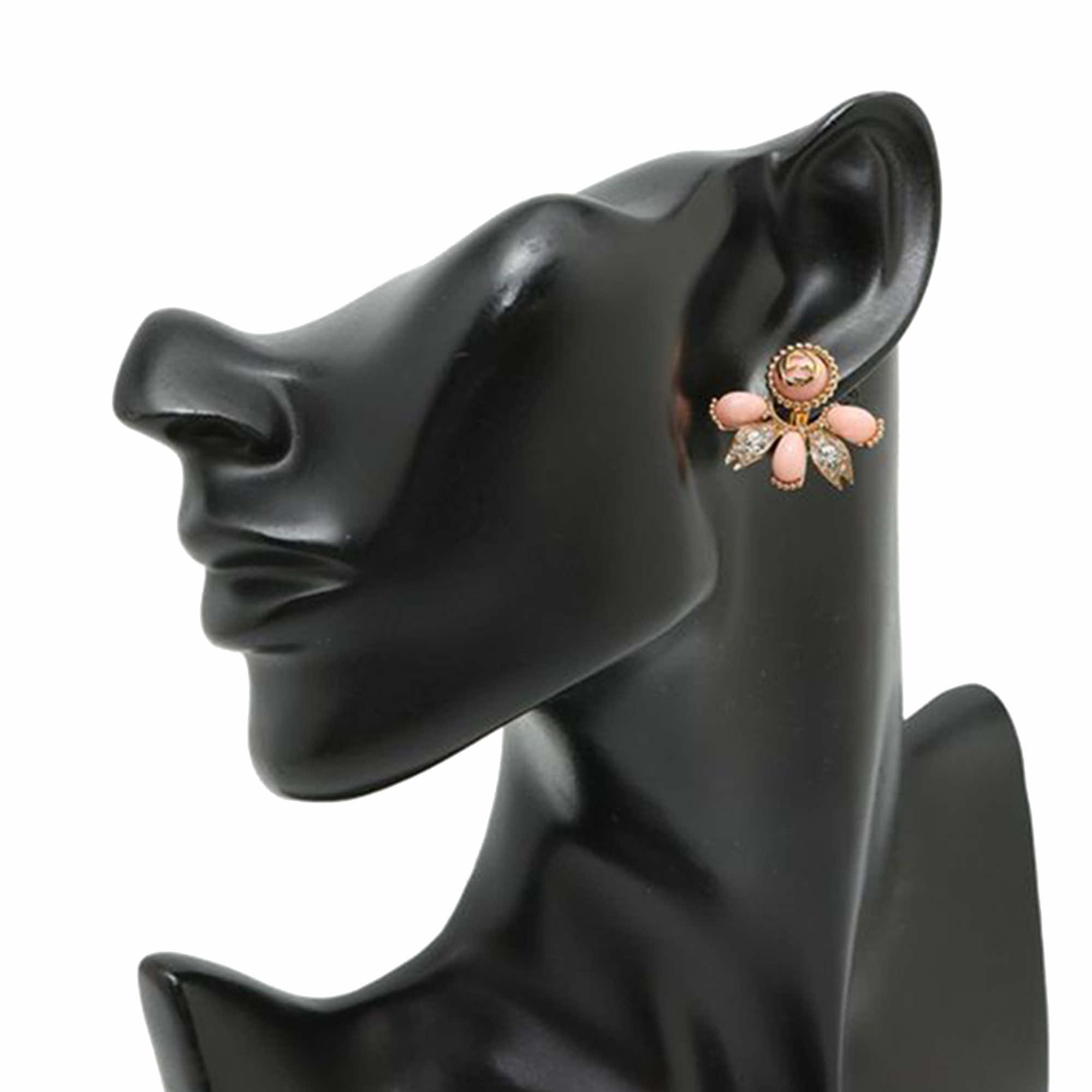Gucci Gold Plated Resin and Rhinestones Interlocking G Single Push Back Earring - Image 12