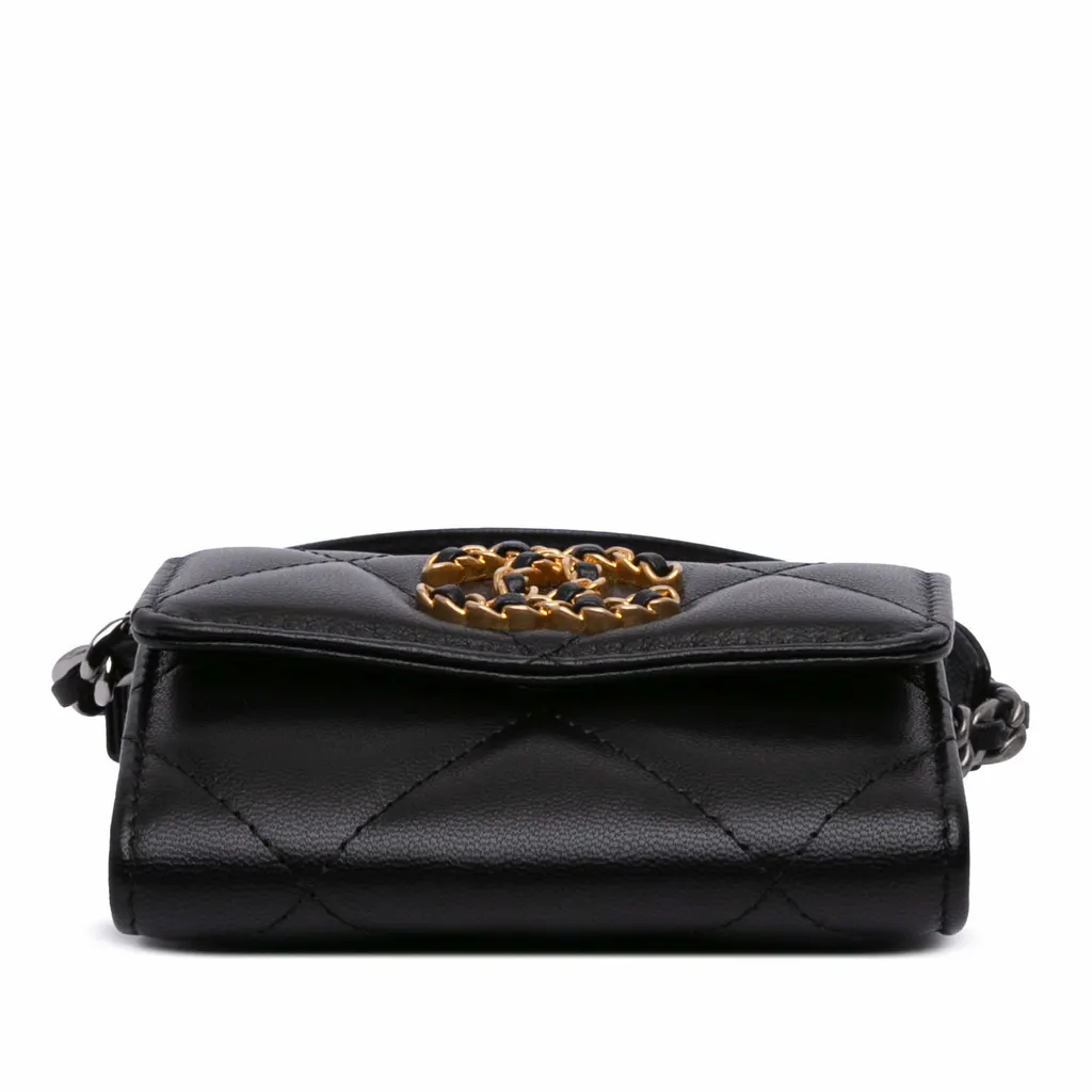 Chanel Lambskin 19 Flap Coin Purse With Chain Black Leather Good - Inside View