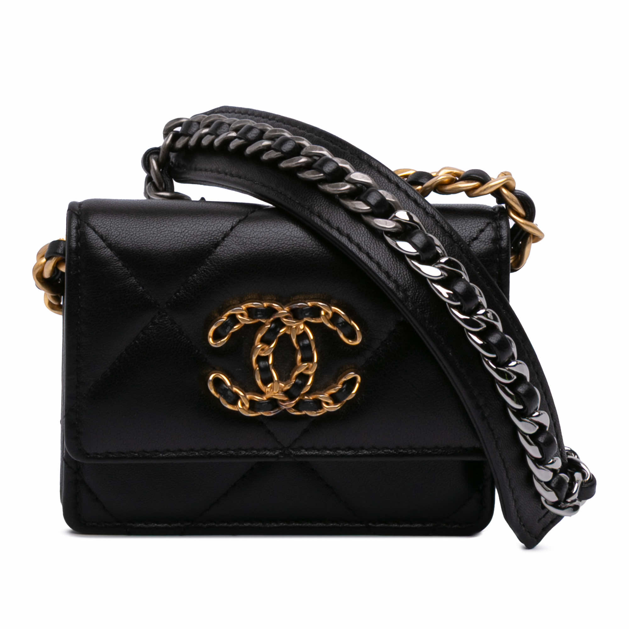 Chanel Lambskin 19 Flap Coin Purse With Chain