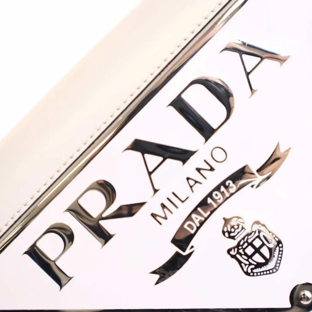 Prada Spazzolato Triangle Logo Plate Flap Chain Crossbody White Leather Good - Box View