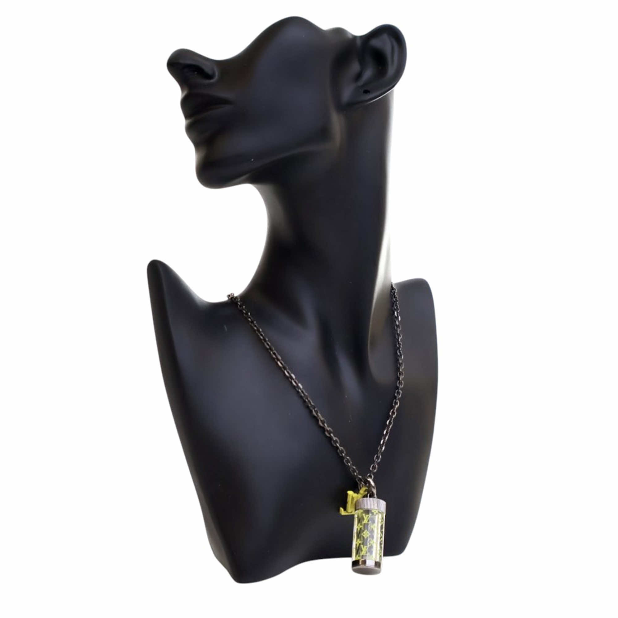 Louis Vuitton Palladium Plated Monogram Message In A Bottle Pendant Necklace - Back view